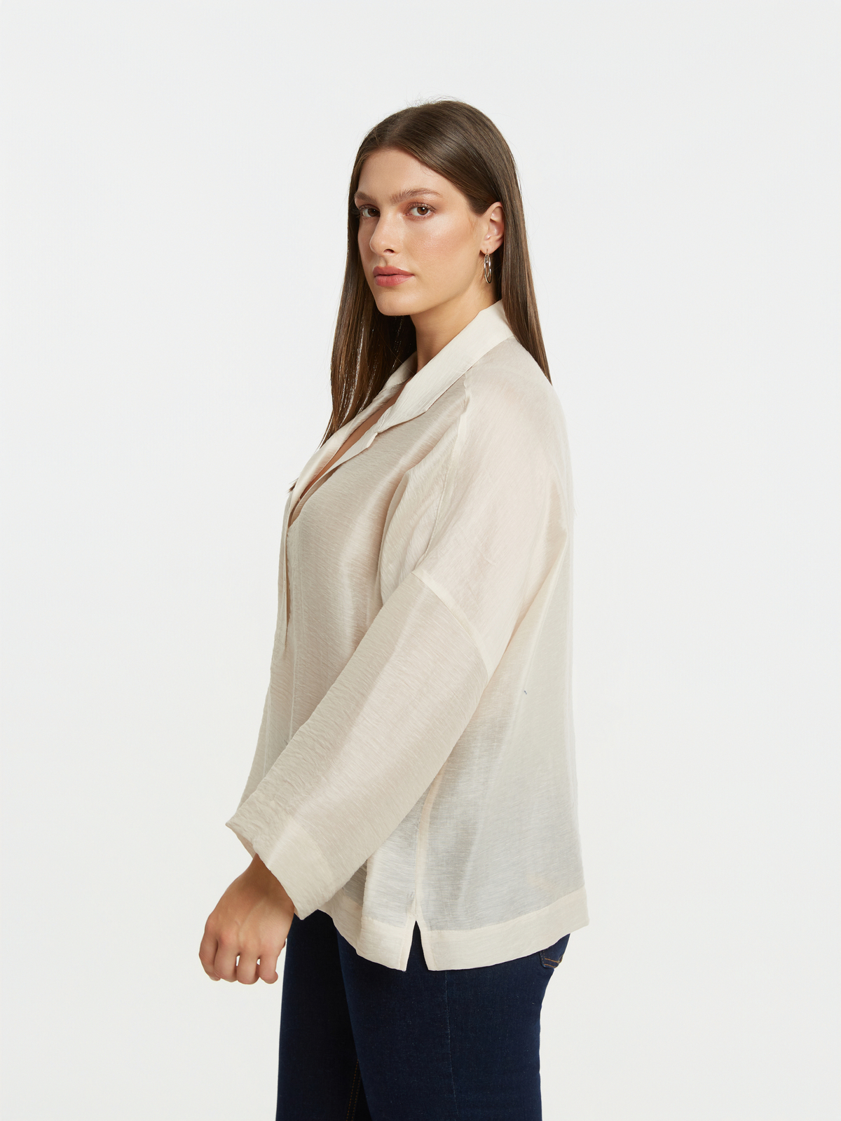 Oversized μπλούζα με γιακά & λινό φωτογραφία