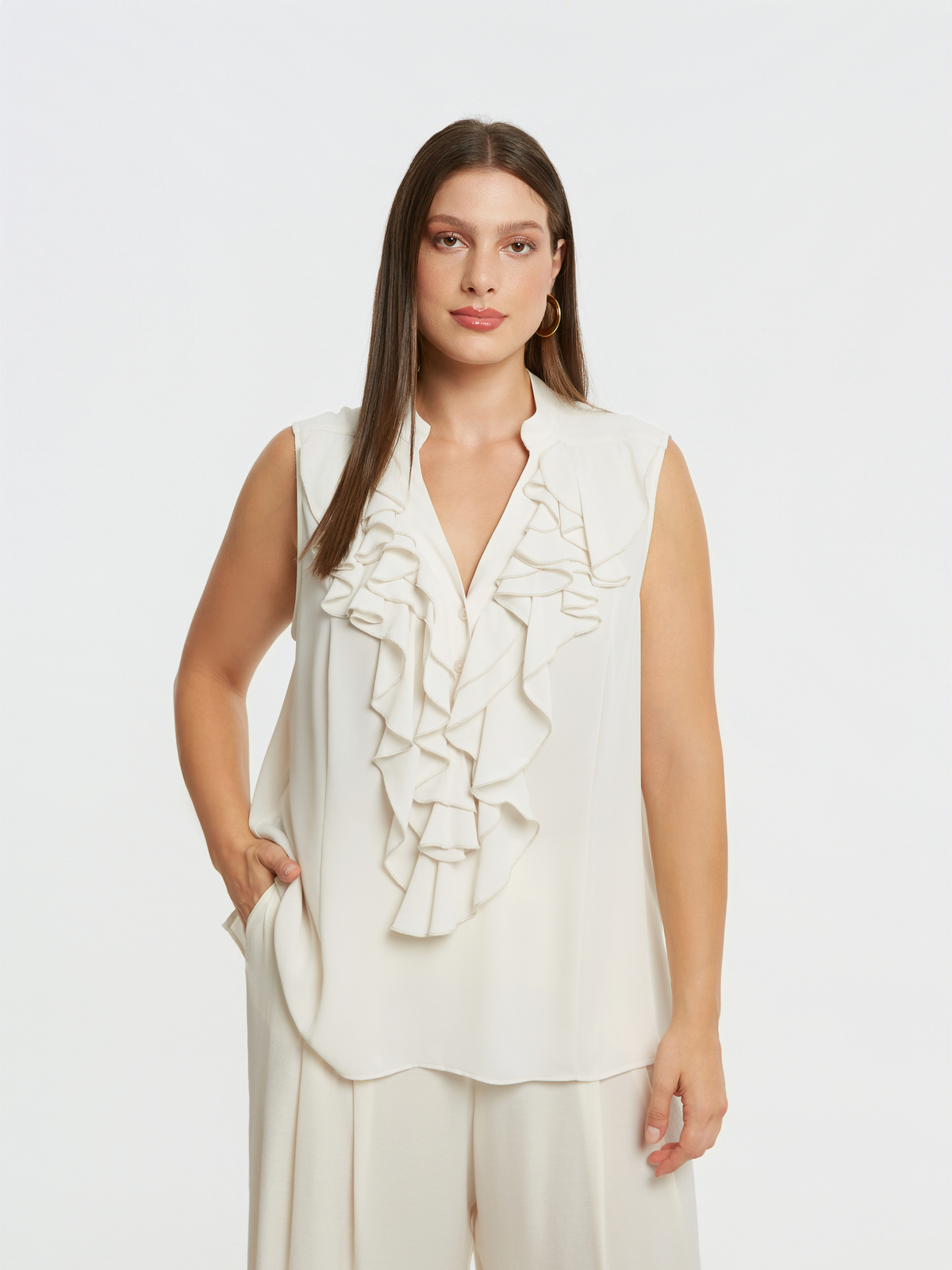 Αμάνικη μπλούζα με βολάν φωτογραφία