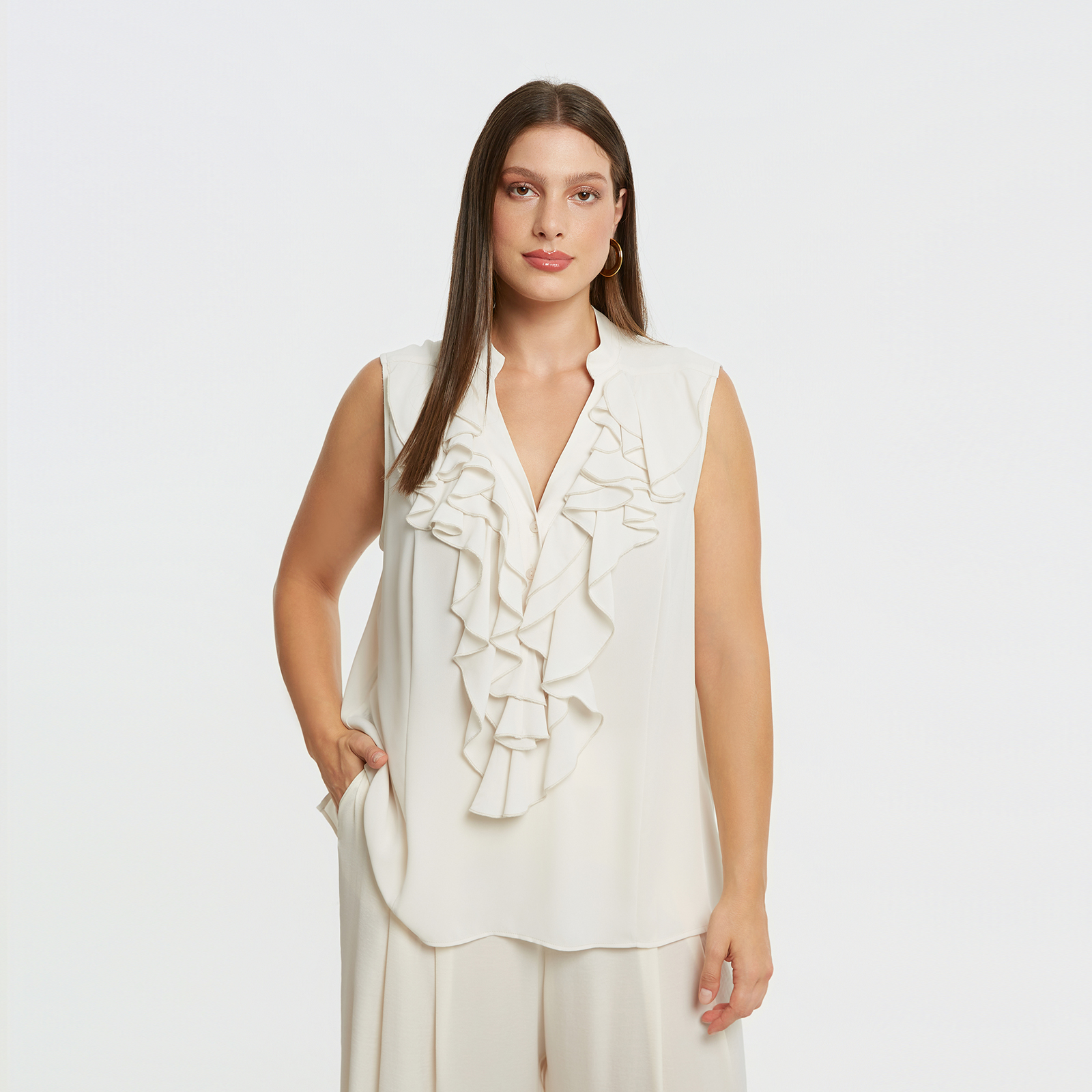 MAT FASHION Αμάνικη μπλούζα με βολάν