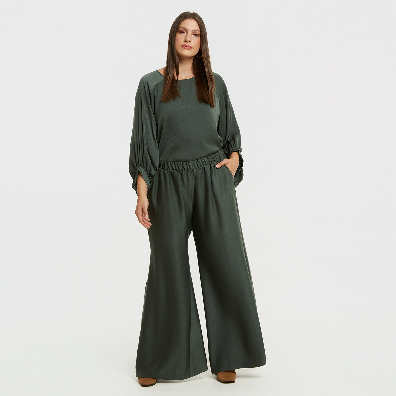 MAT FASHION Σατέν παντελόνα με ελαστική μέση