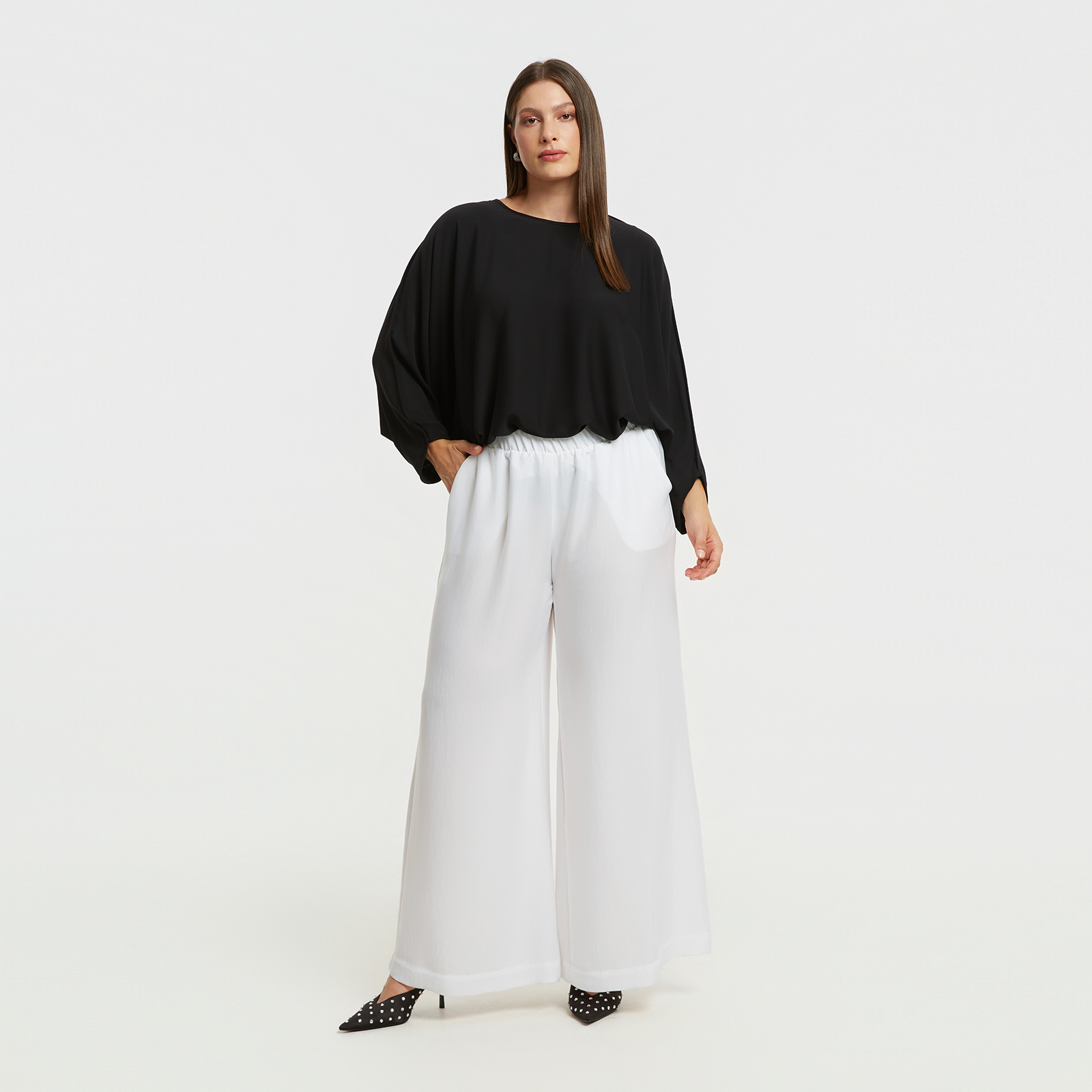 MAT FASHION Σατέν παντελόνα με ελαστική μέση