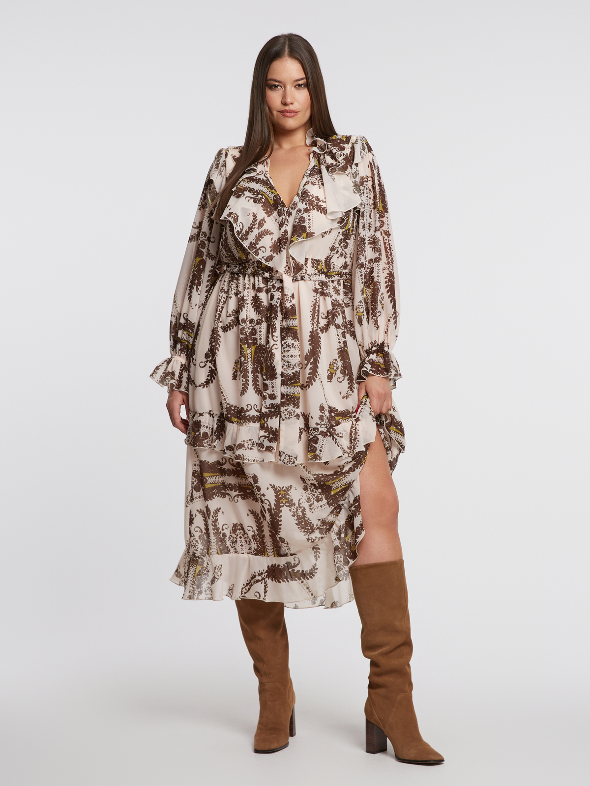 Midi φόρεμα με βολάν και paisley σχέδιο φωτογραφία