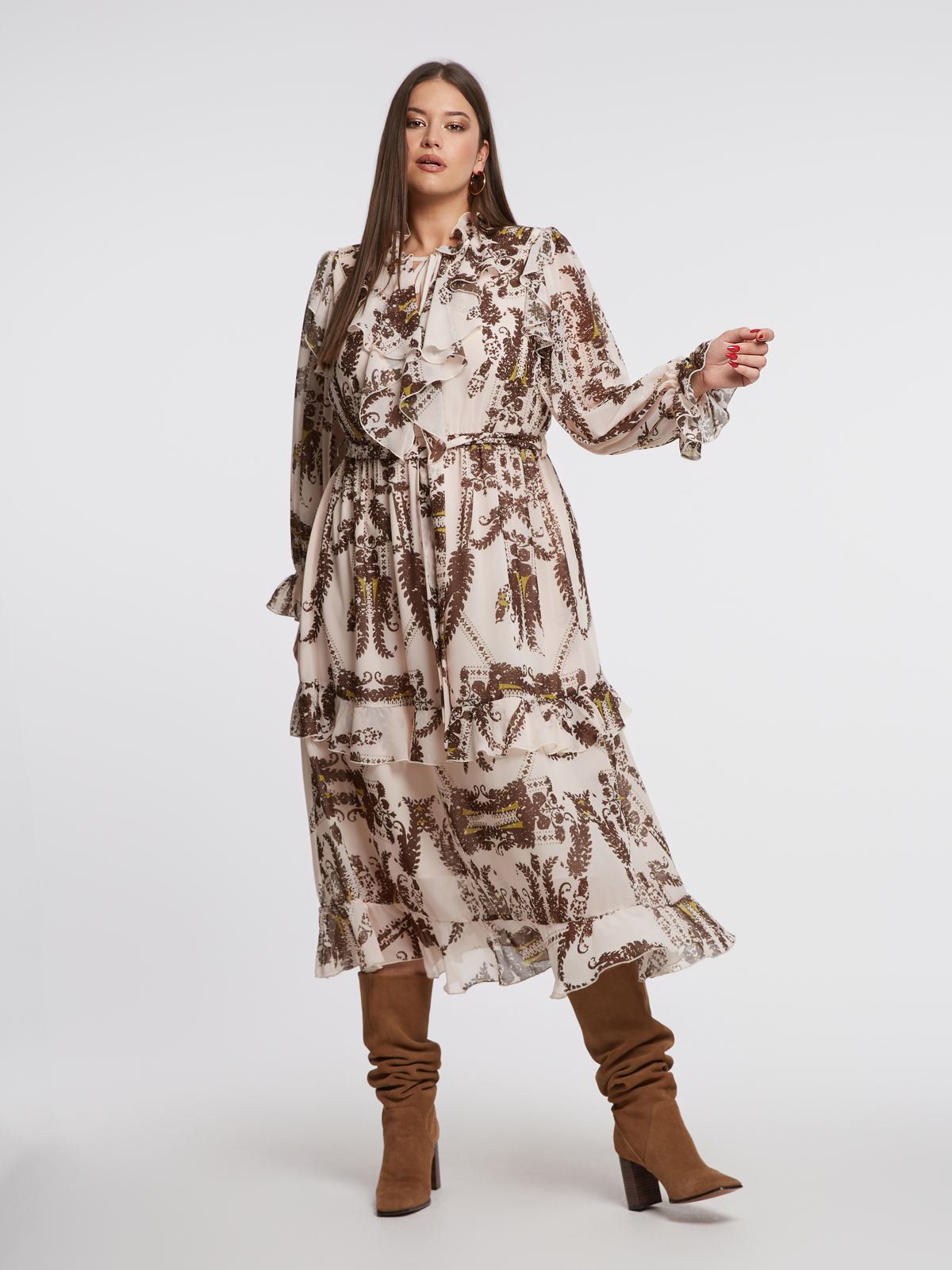 Midi φόρεμα με βολάν και paisley σχέδιο φωτογραφία