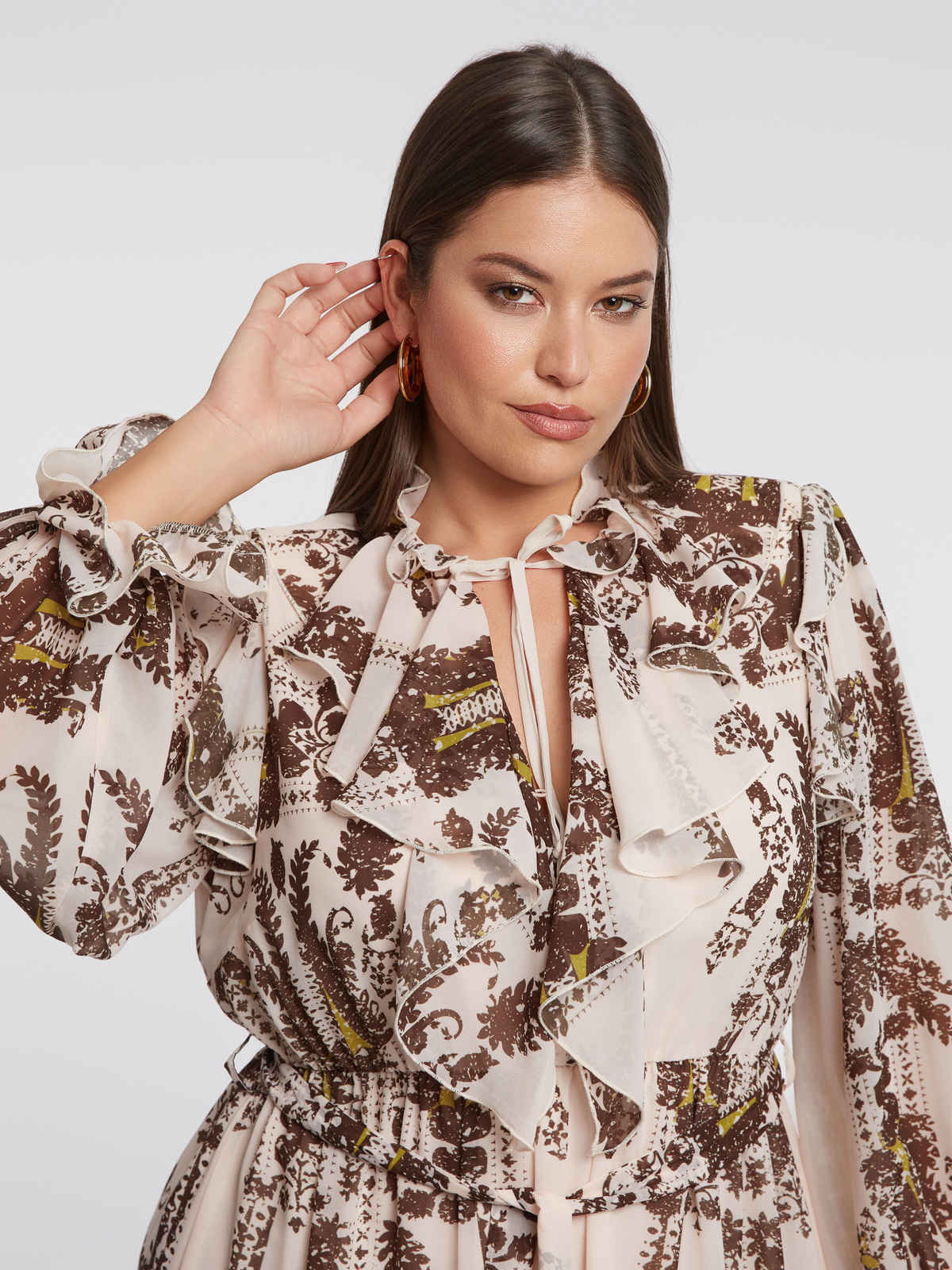 Midi φόρεμα με βολάν και paisley σχέδιο φωτογραφία