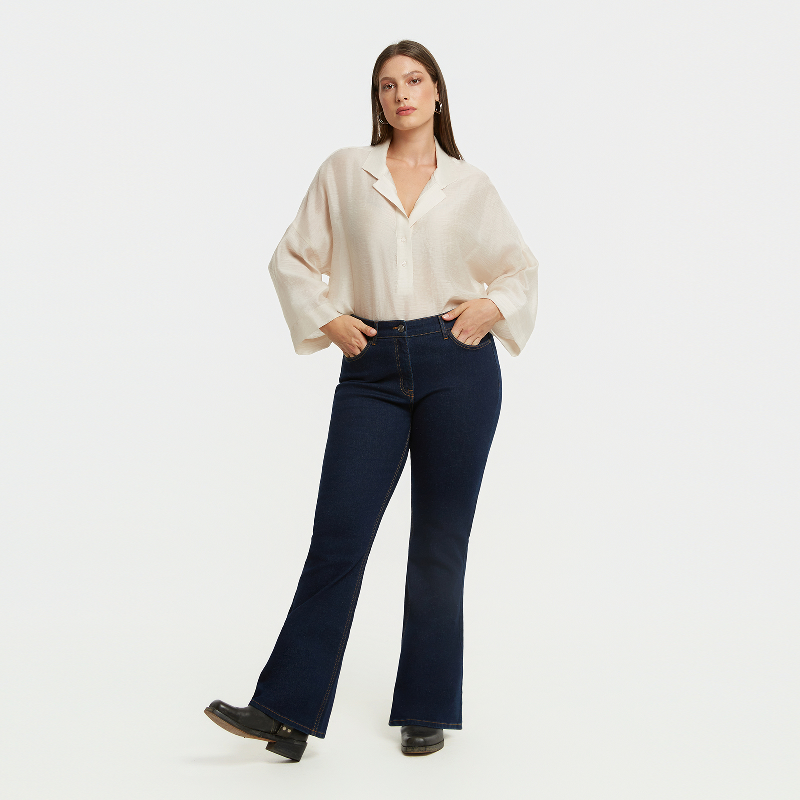 MAT FASHION Τζιν bootcut σκούρο μπλε