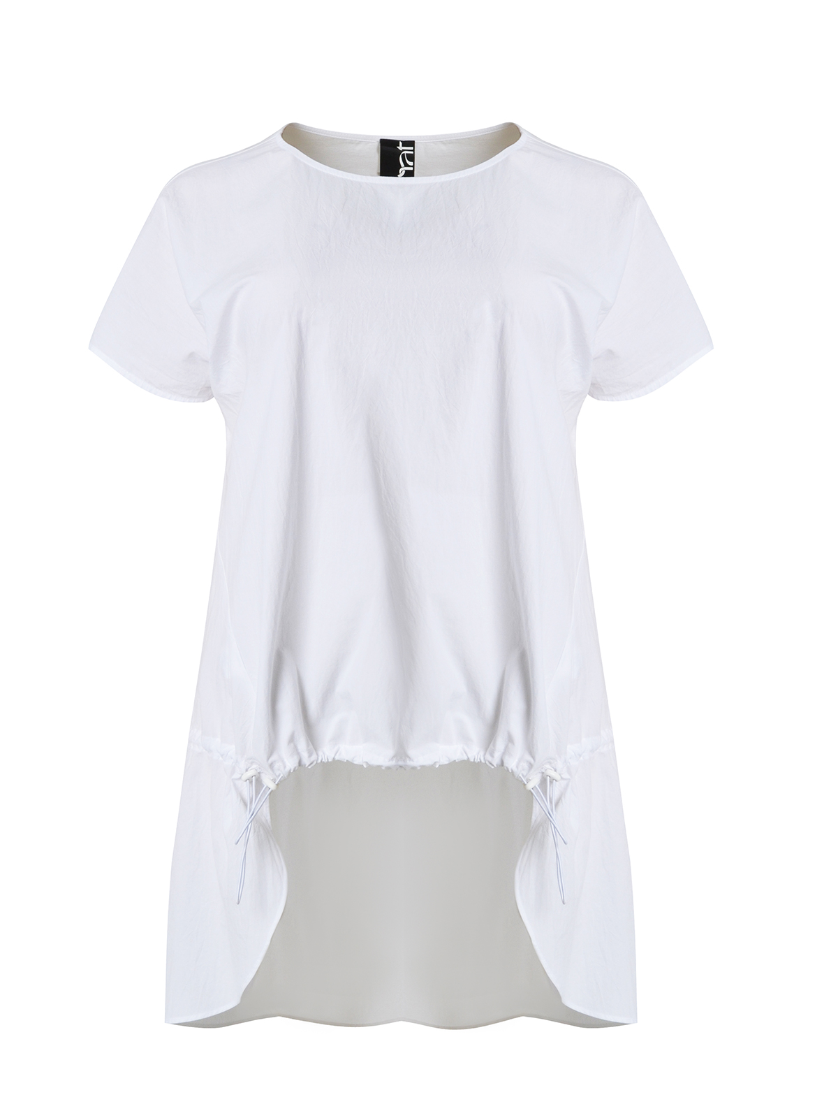 Short-sleeve cotton & poplin T-shirt with dipped back hem and front drawstring
