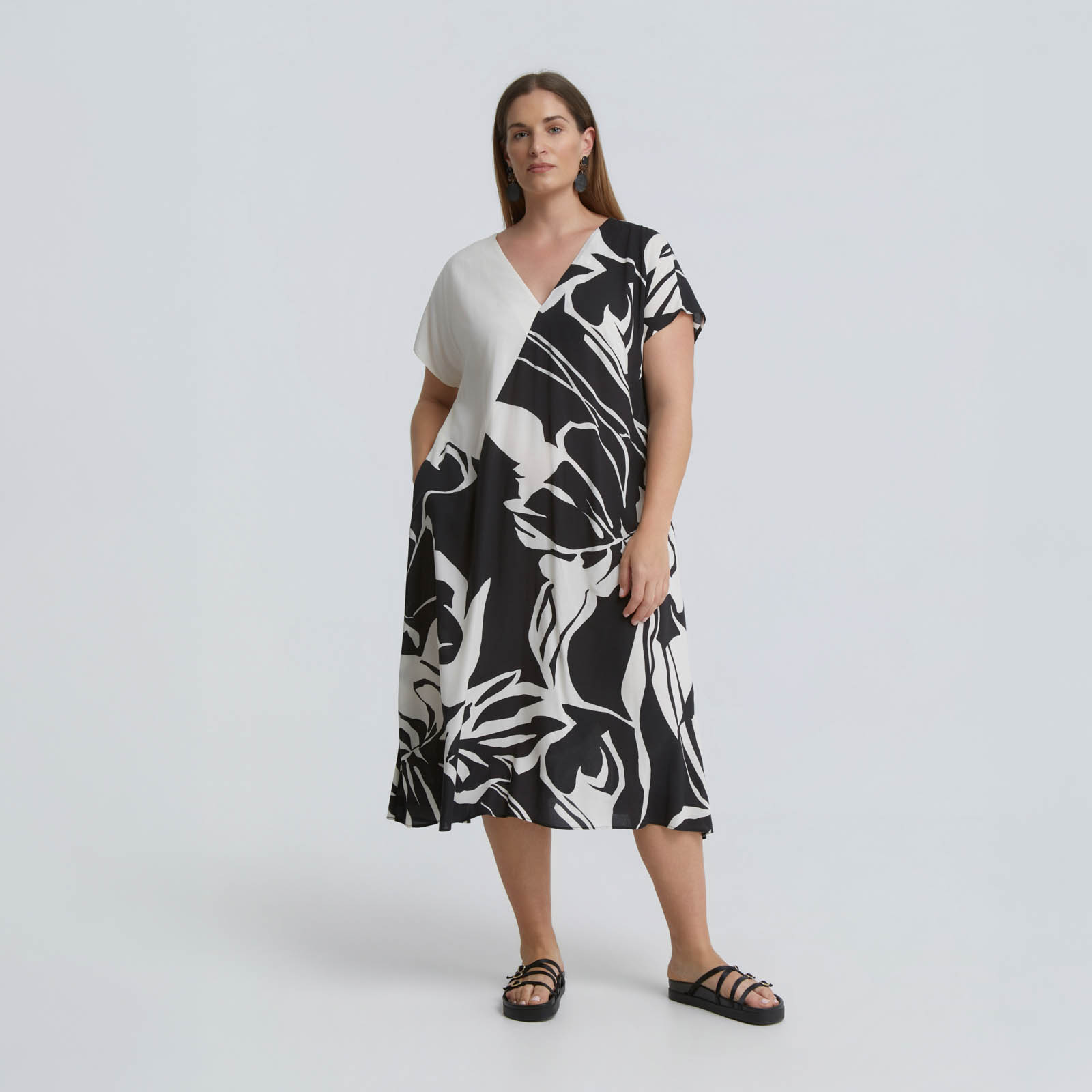 Φόρεμα βισκόζη V με floral print