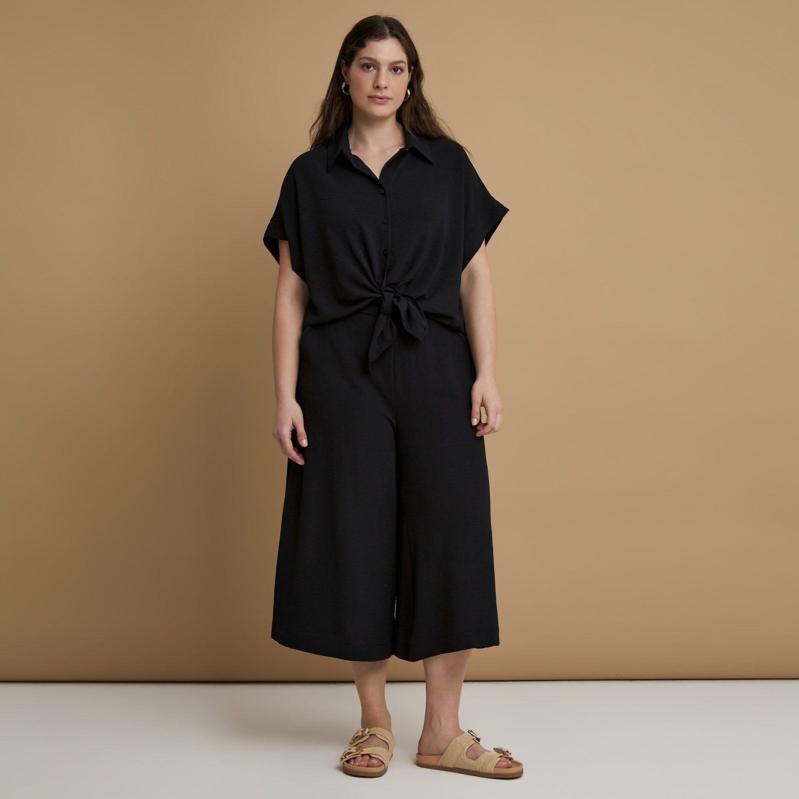 Airwashed crepe culotte trousers