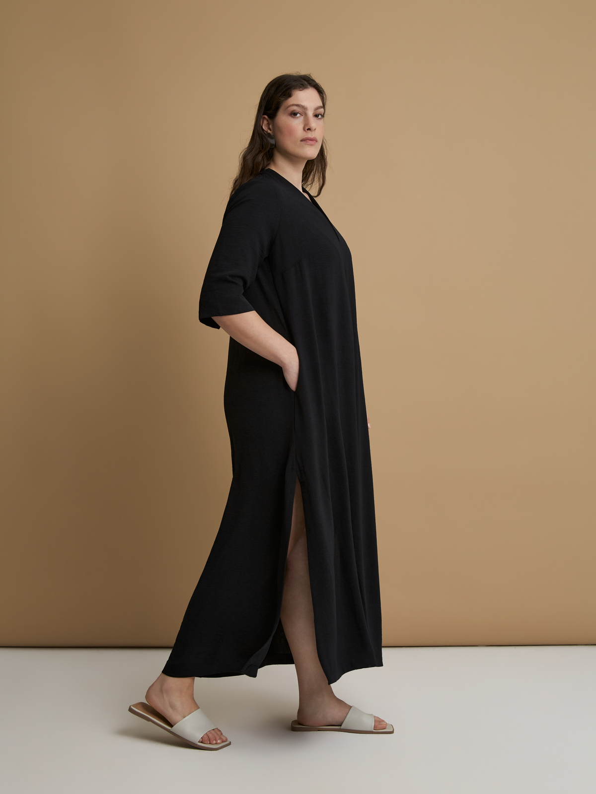 Maxi φόρεμα V κρεπ airwashed φωτογραφία