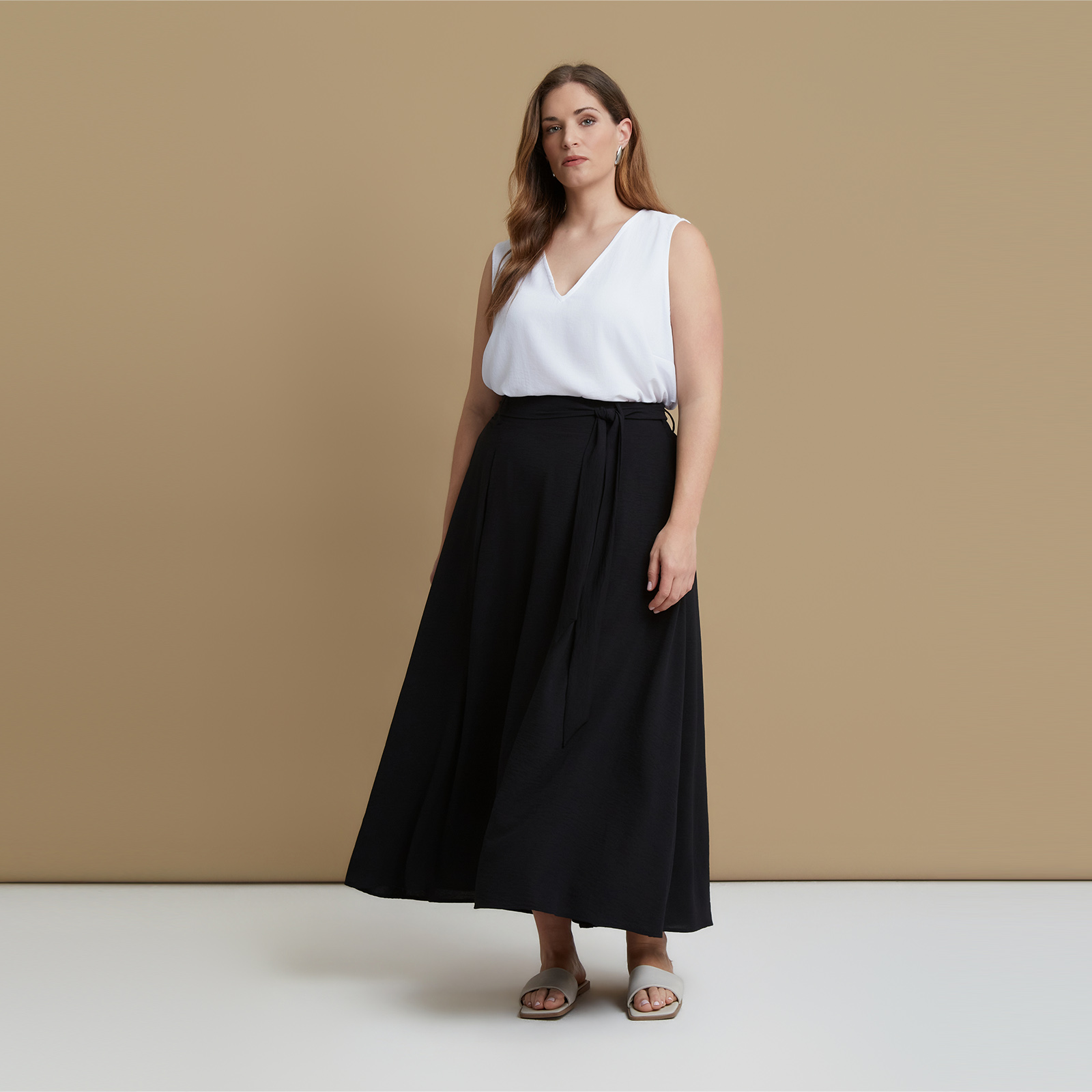 Αirwashed crepe skirt with waist tie