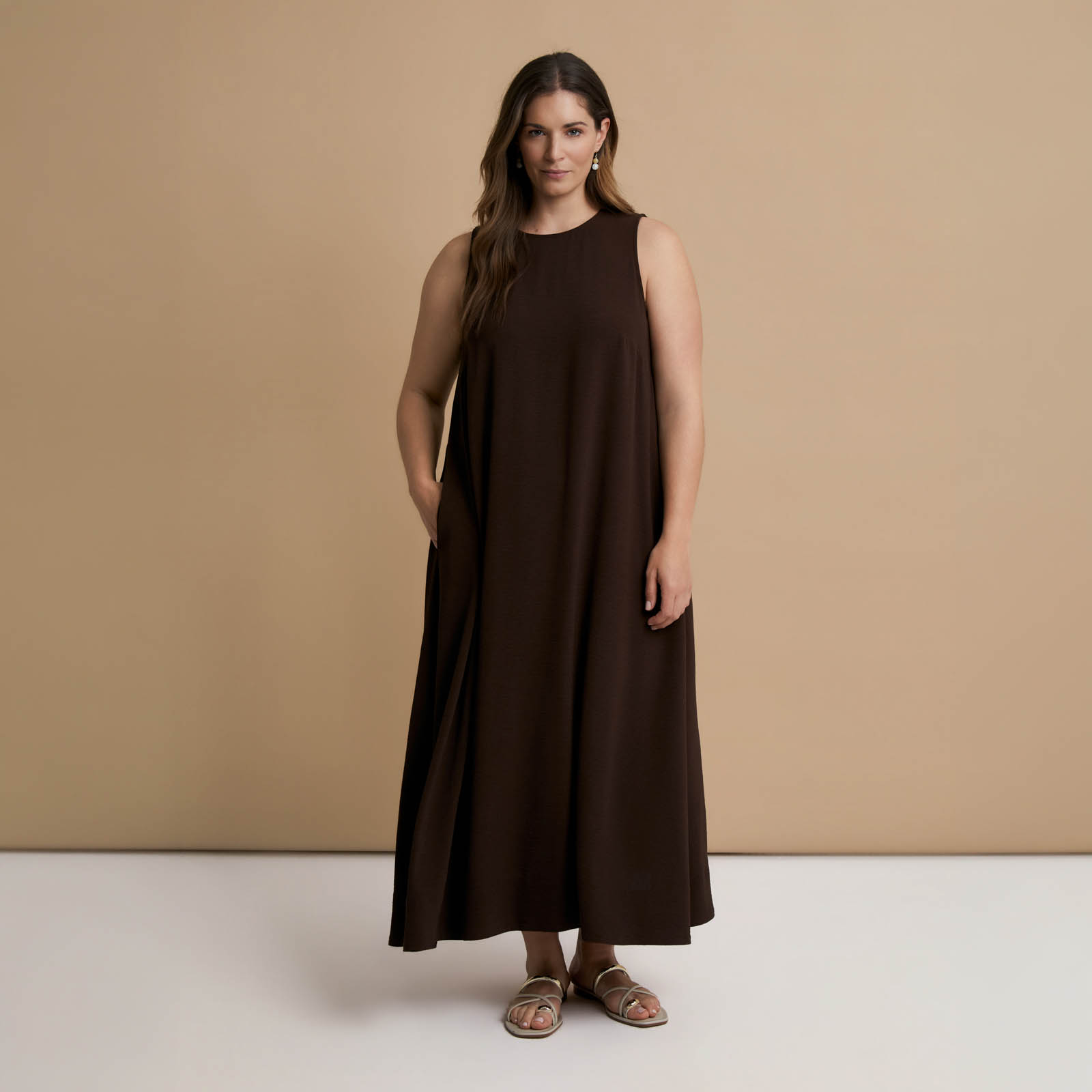 Αμάνικο maxi φόρεμα airwashed κρεπ