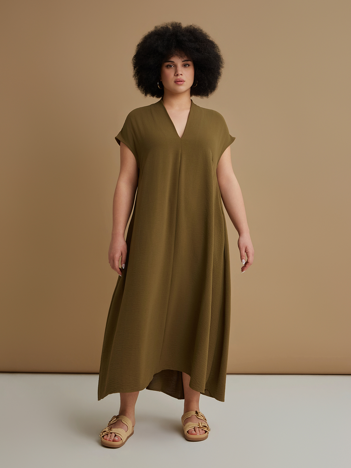 Airwashed crepe V-neck dress