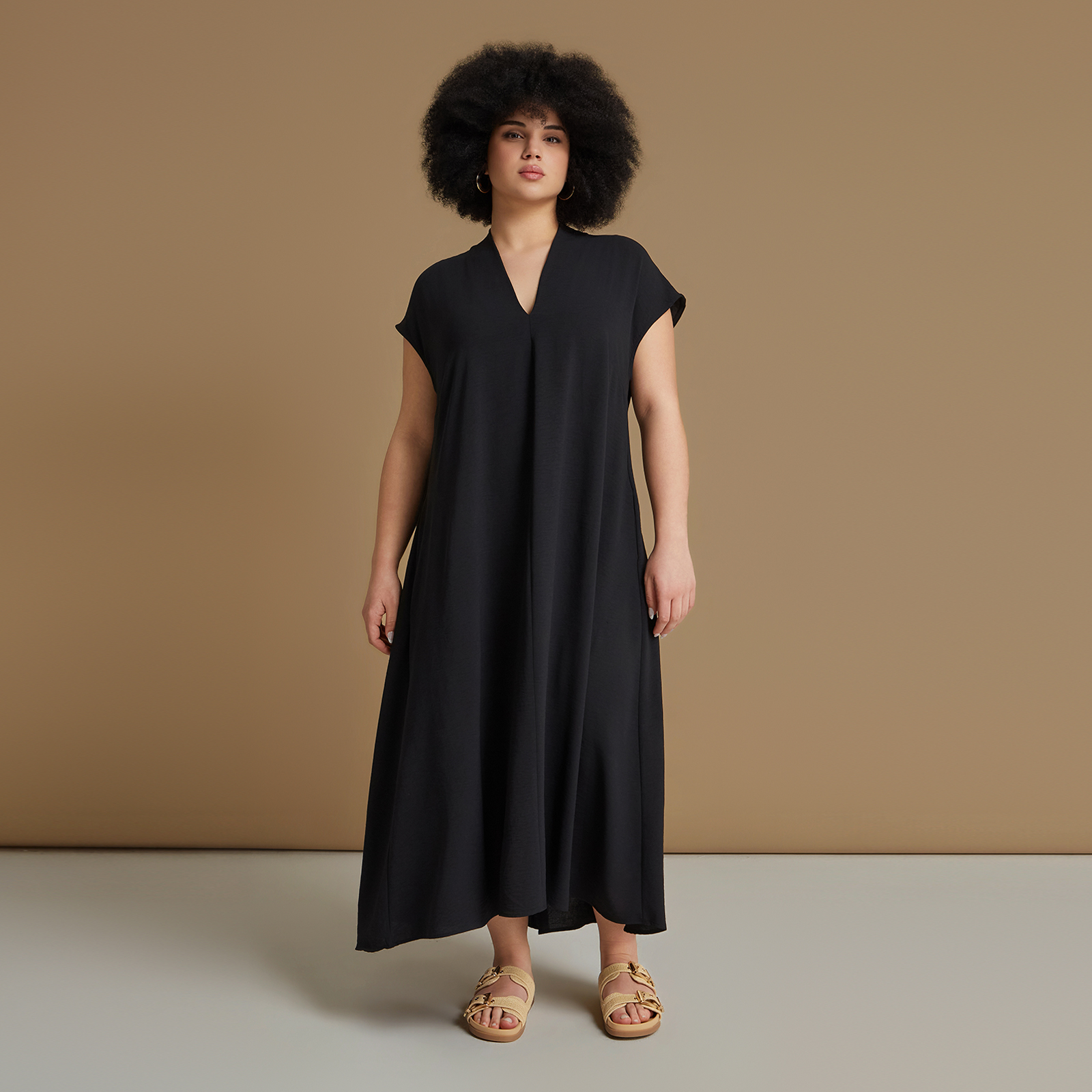 Airwashed crepe V-neck dress