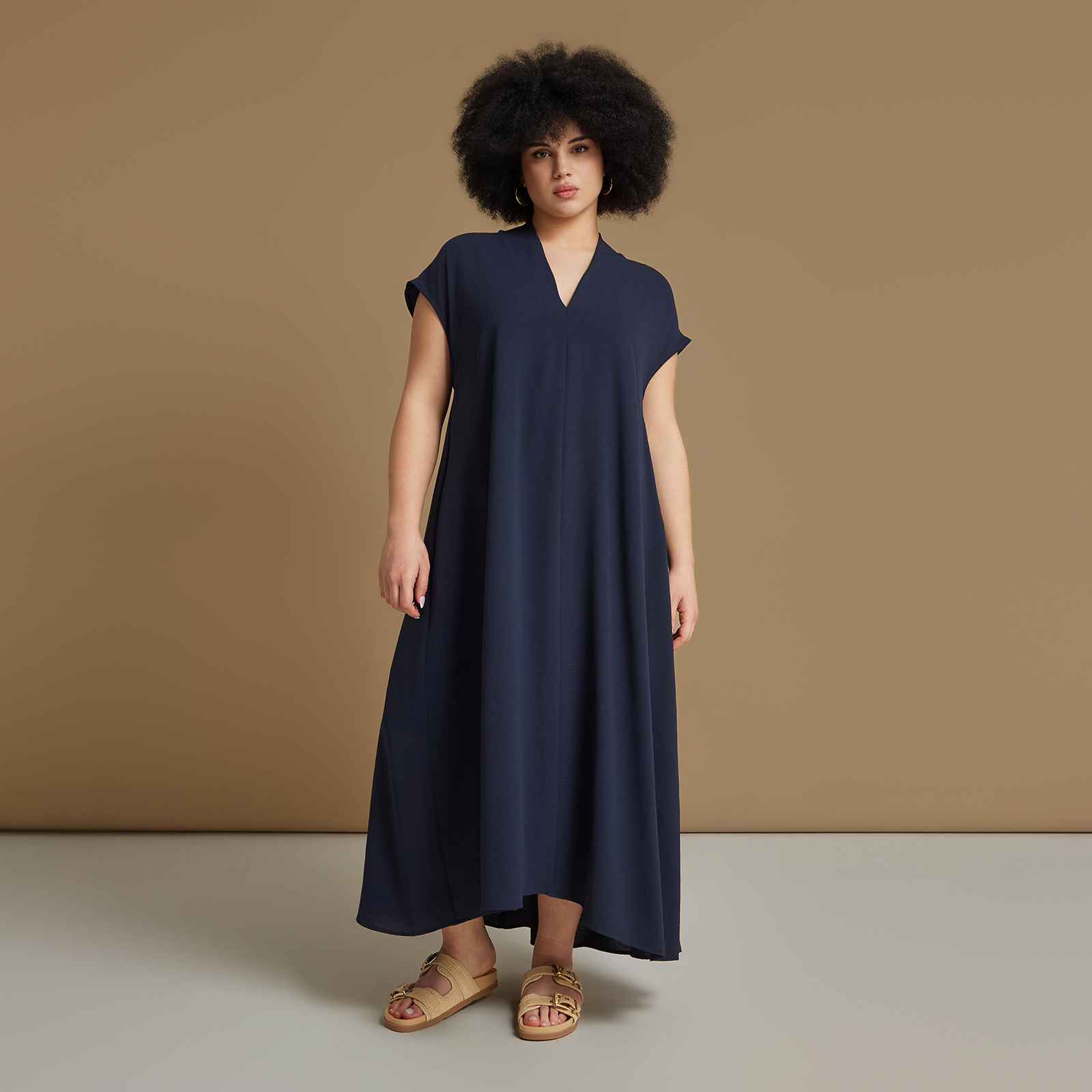 Airwashed crepe V-neck dress