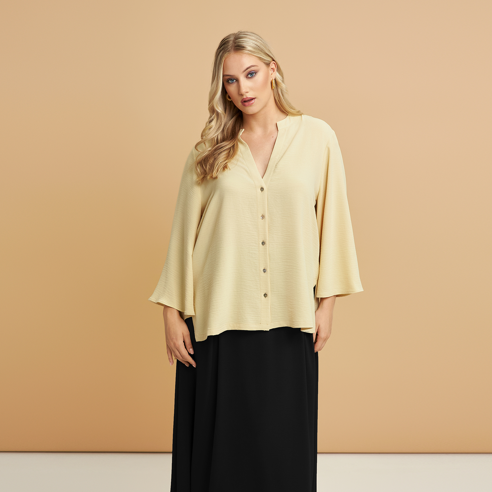 Airwashed crepe V-neck shirt