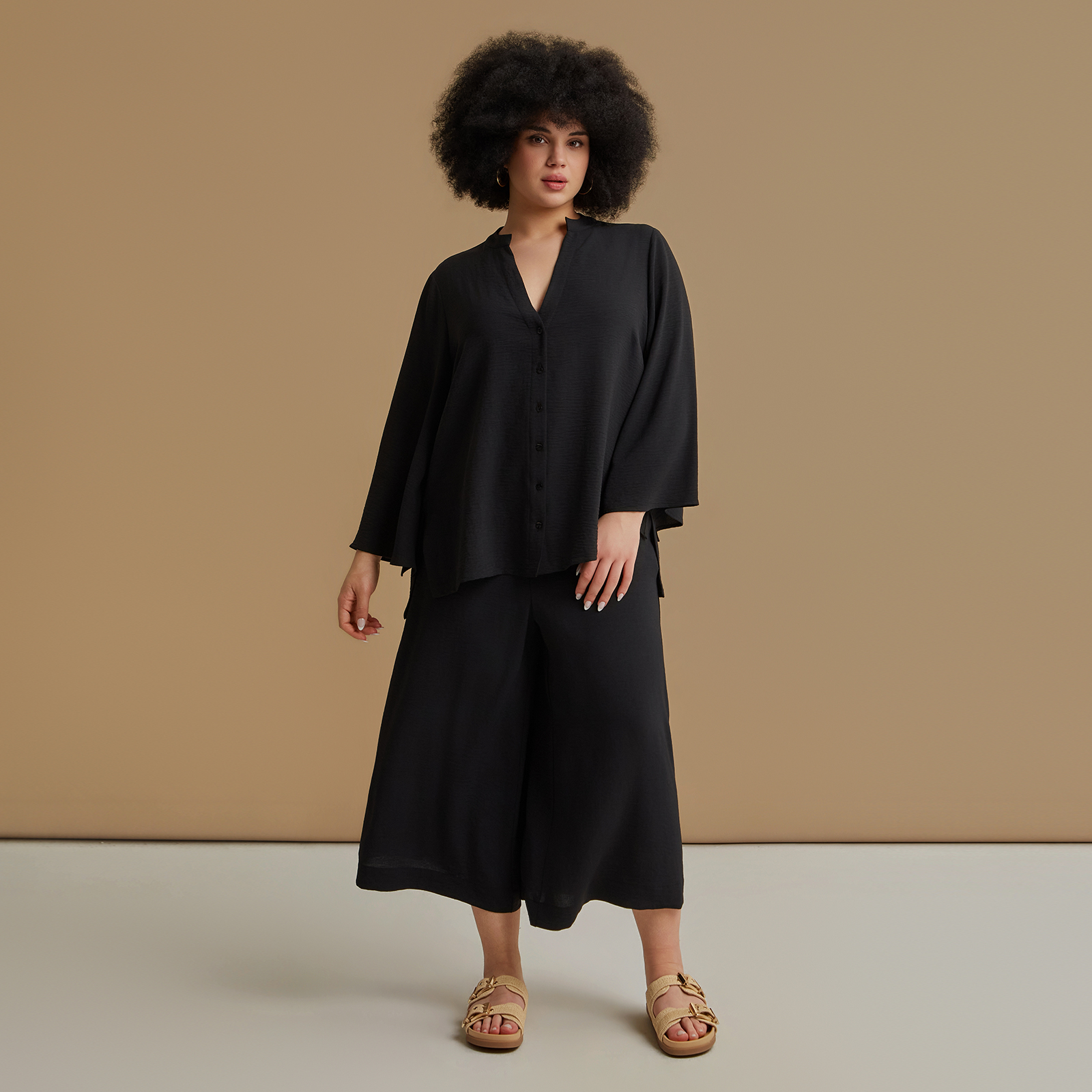 Airwashed crepe V-neck shirt