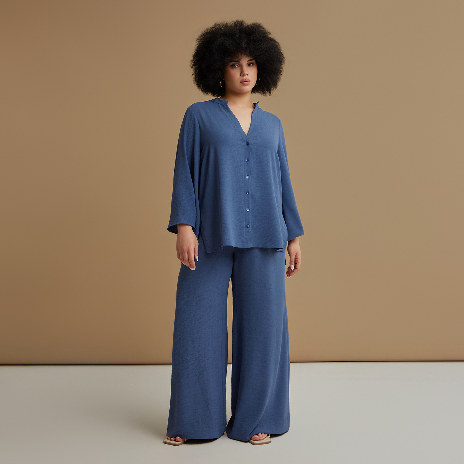 Airwashed crepe V-neck shirt