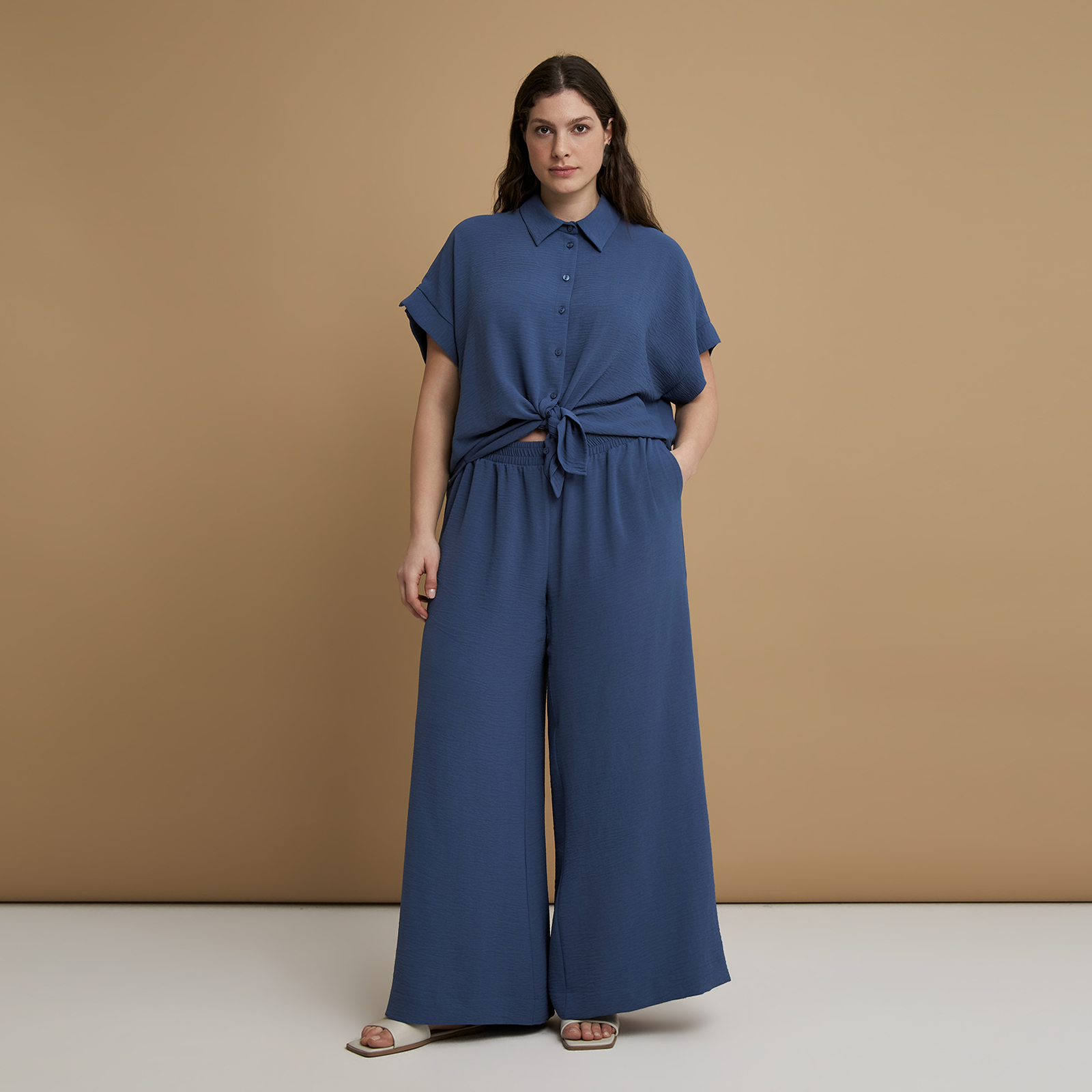 Airwashed crepe wide-leg trousers
