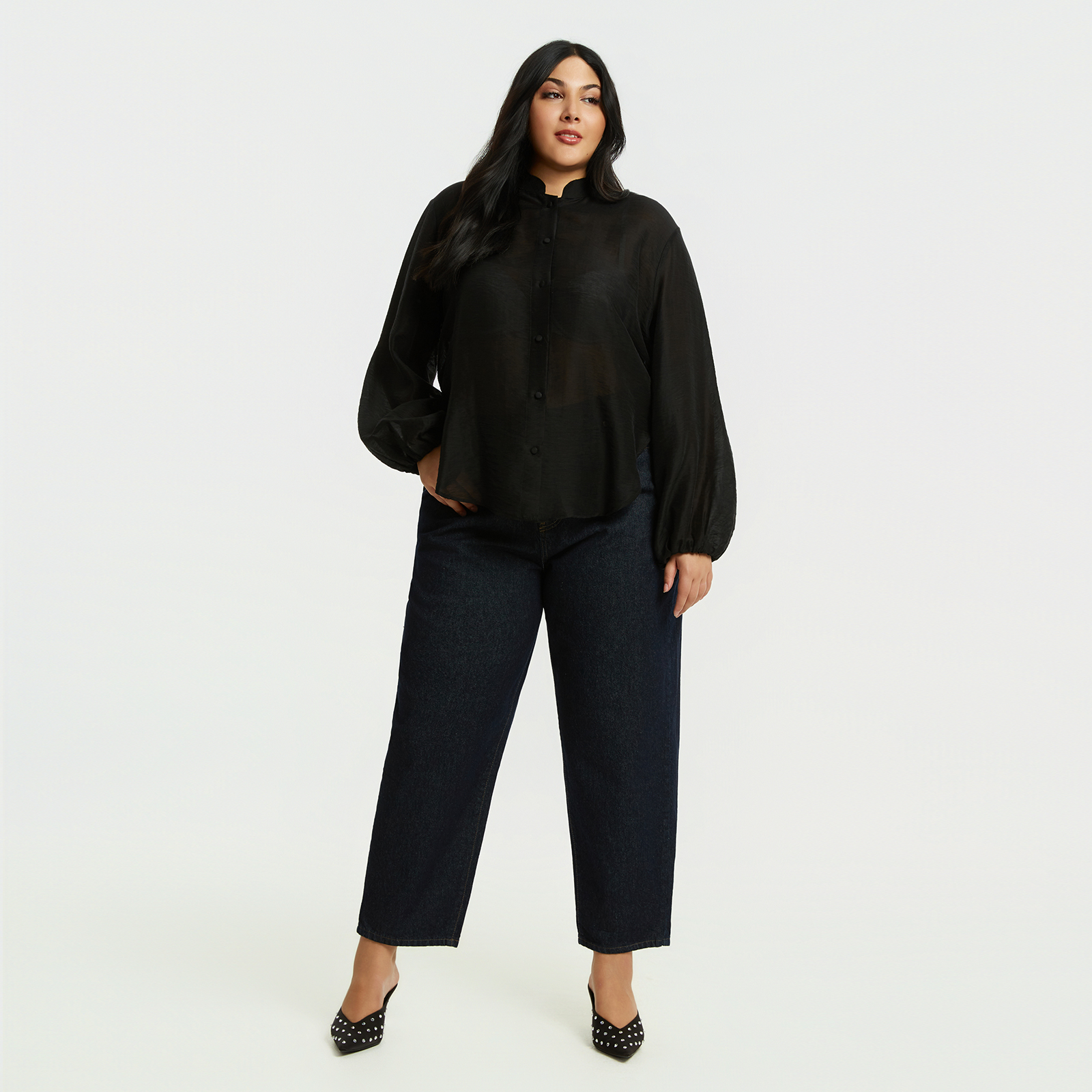 MAT FASHION Πουκάμισο με μπαλούν μανίκια και μάο γιακά