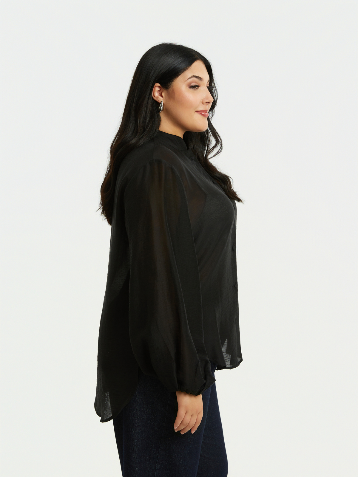 Πουκάμισο με μπαλούν μανίκια και μάο γιακά φωτογραφία