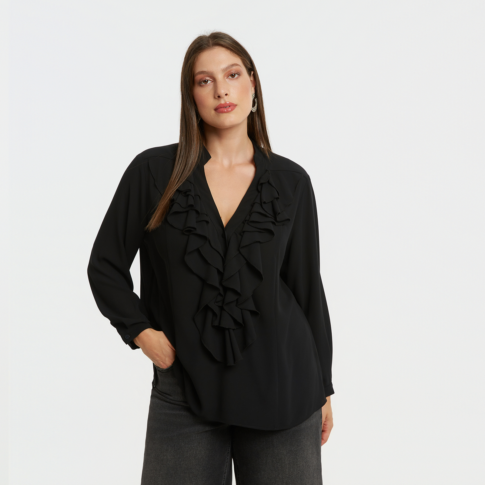 MAT FASHION Μακρυμάνικη μπλούζα με βολάν
