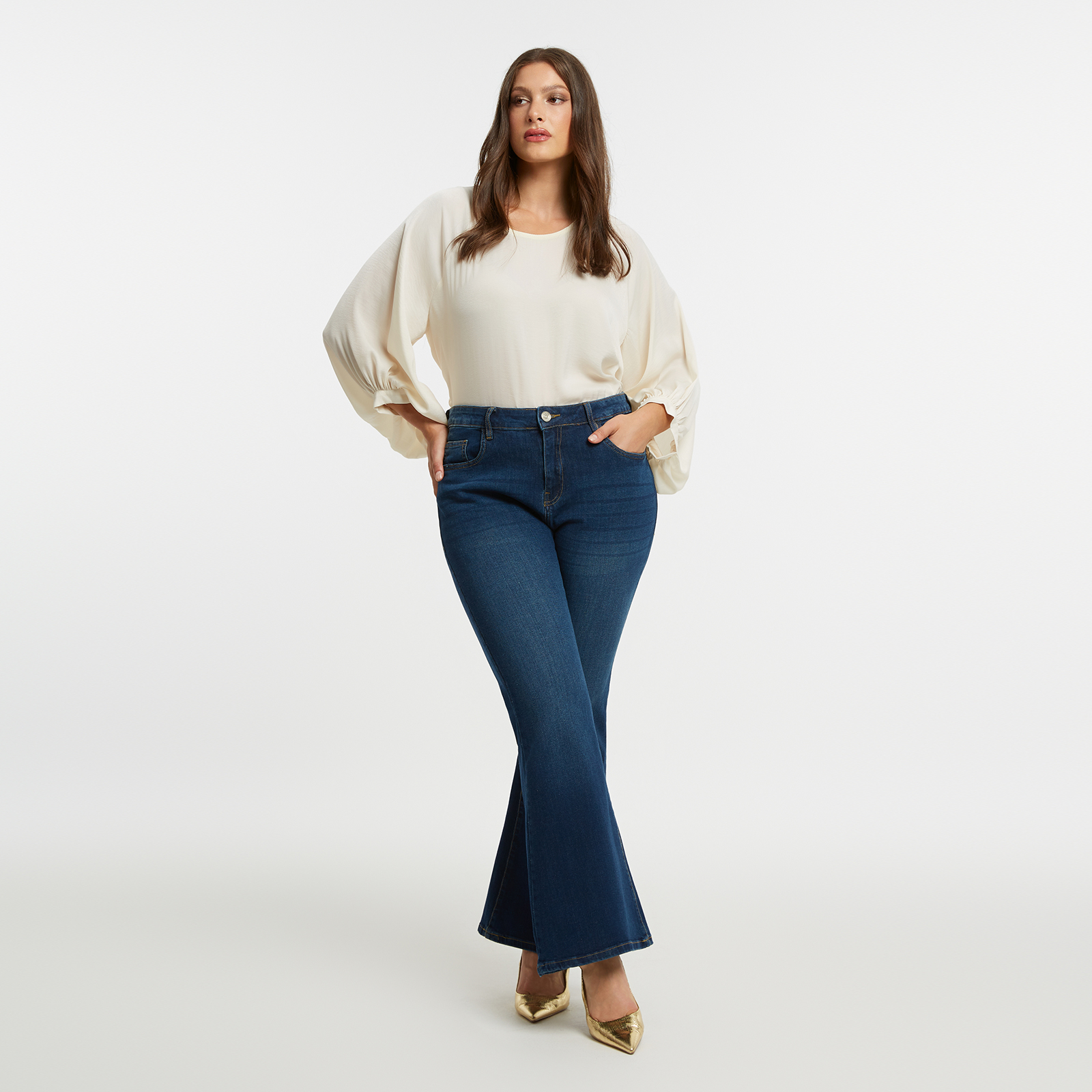 MAT FASHION Ψηλόμεσο τζιν καμπάνα basic