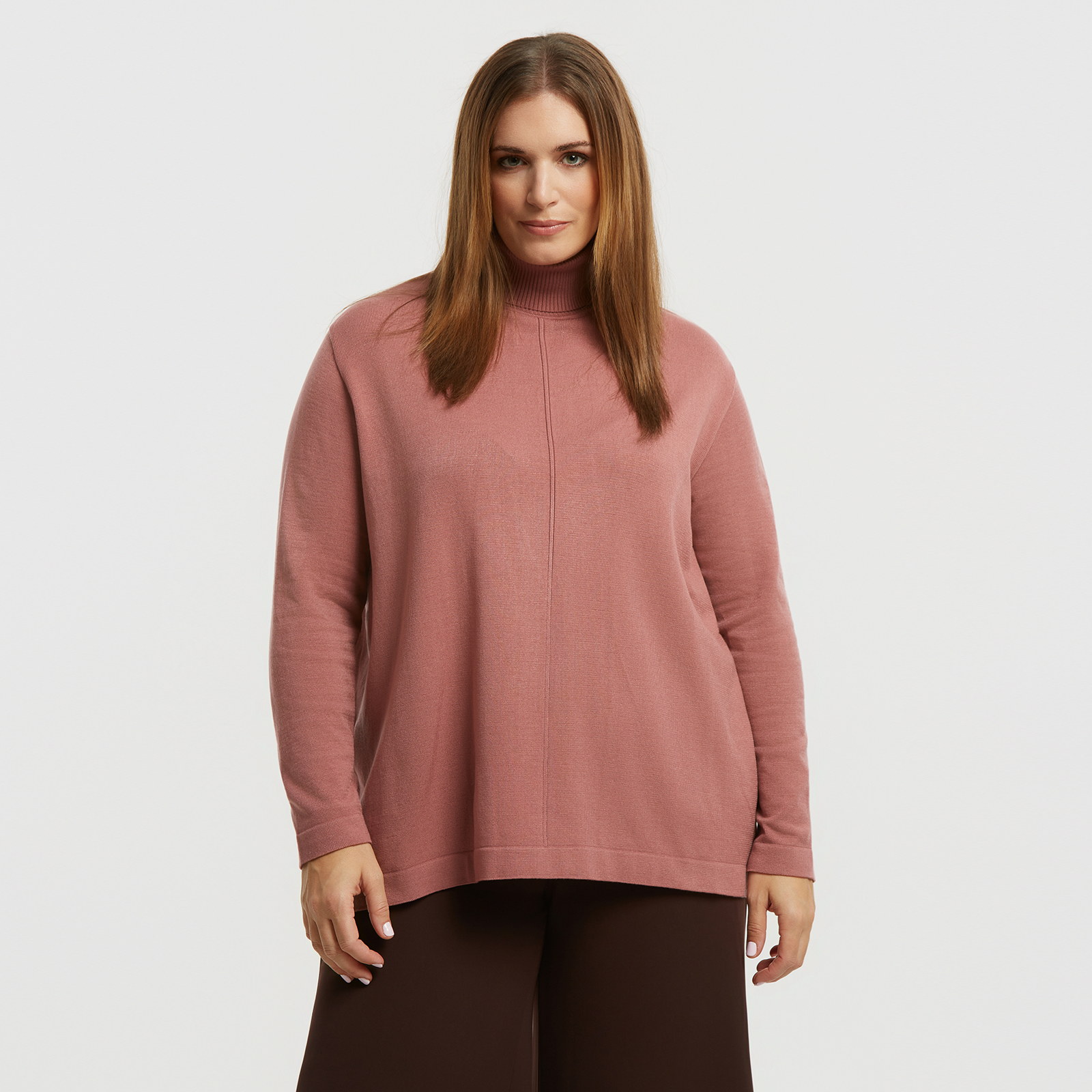 Basic knit turtleneck jumper with front seam detail