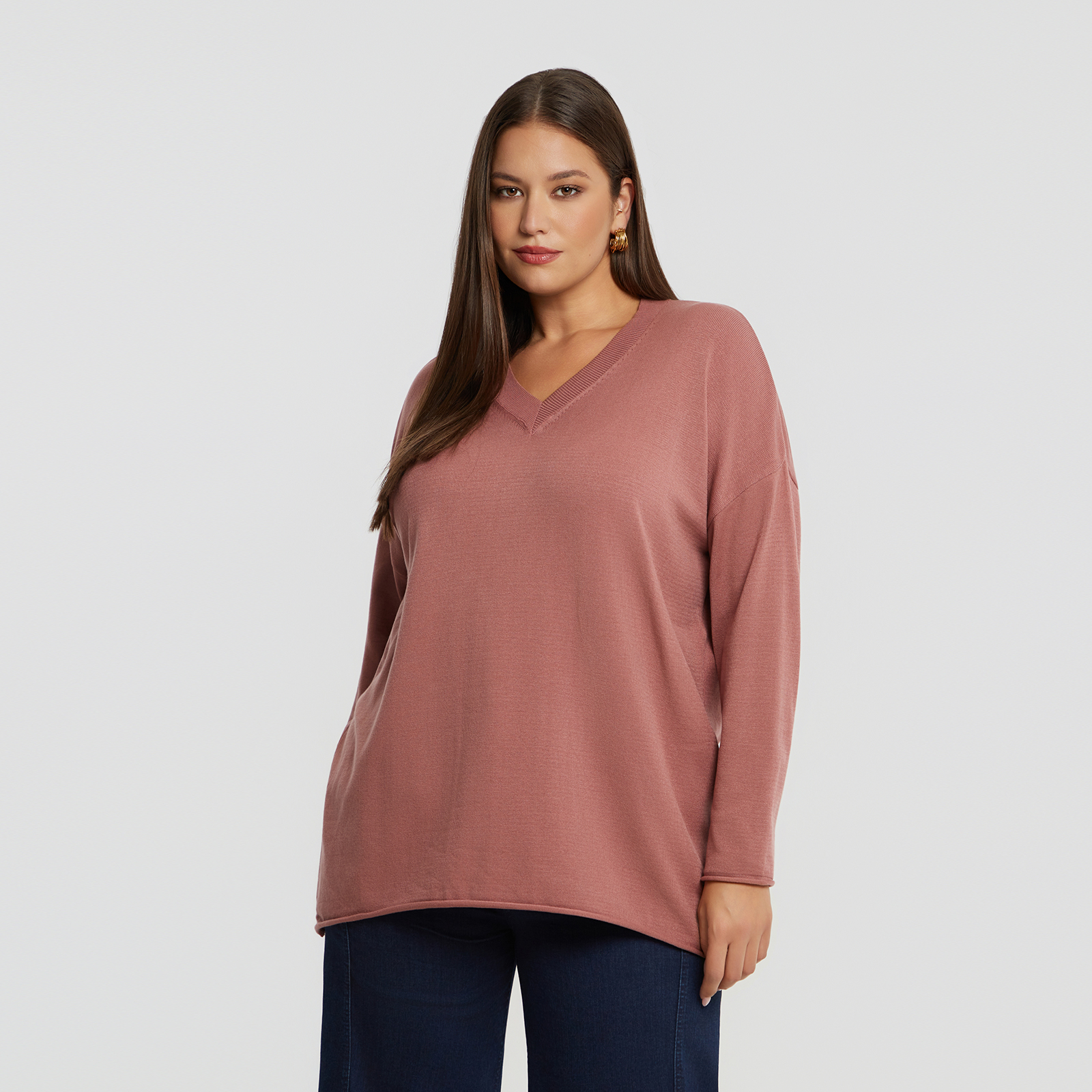 MAT FASHION Basic πλεκτή μπλούζα με V-λαιμόκοψη