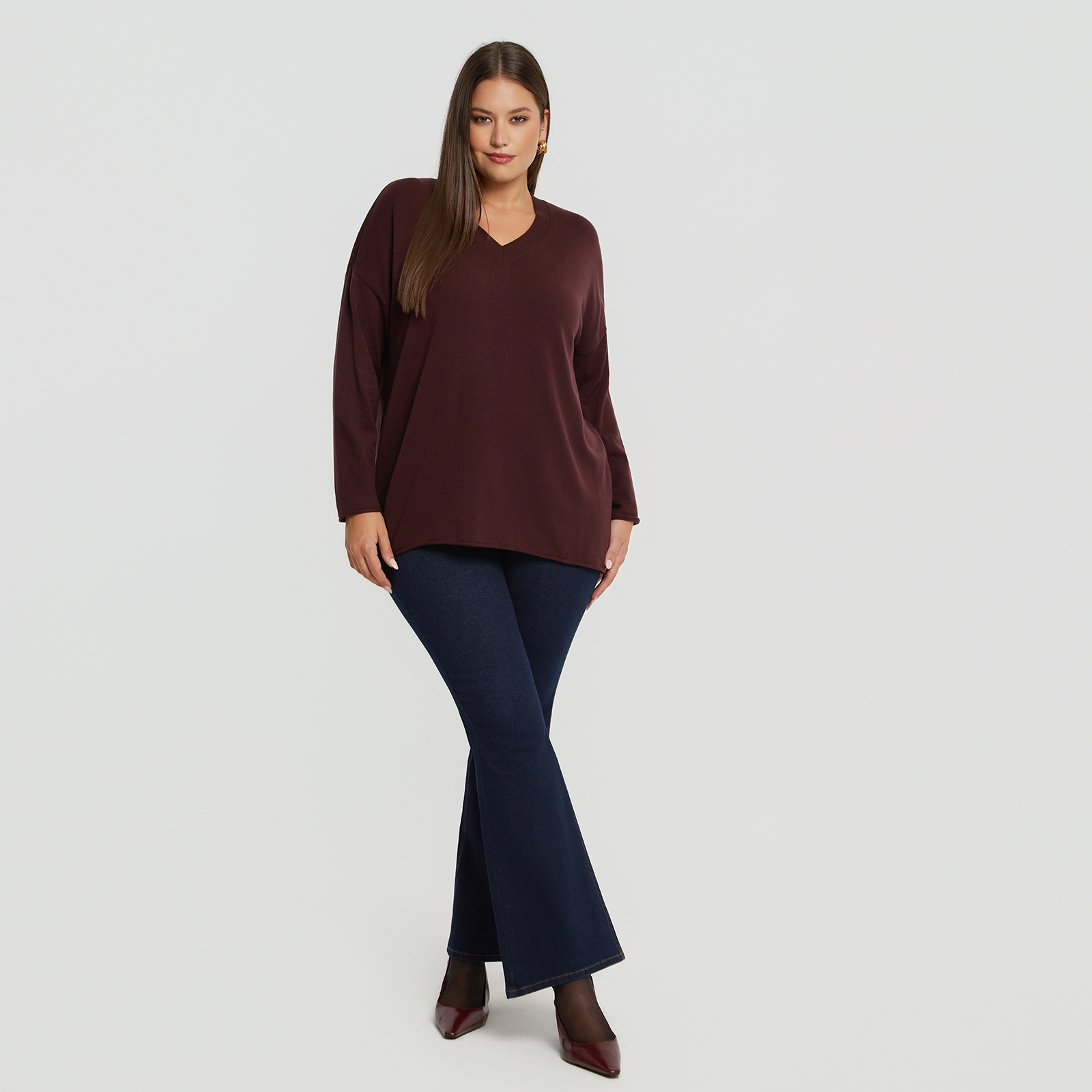 MAT FASHION Basic πλεκτή μπλούζα με V-λαιμόκοψη