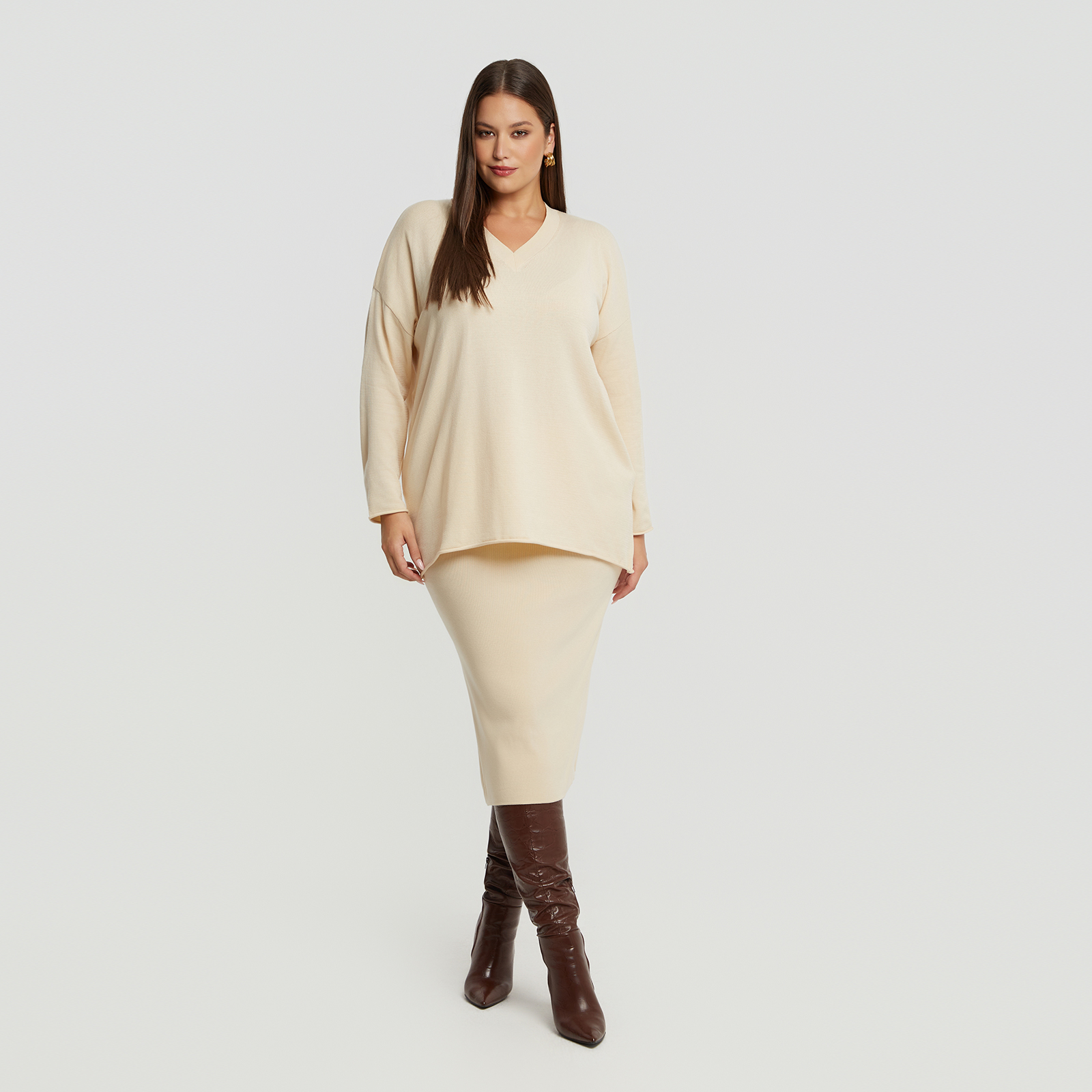 MAT FASHION Basic πλεκτή μπλούζα με V-λαιμόκοψη