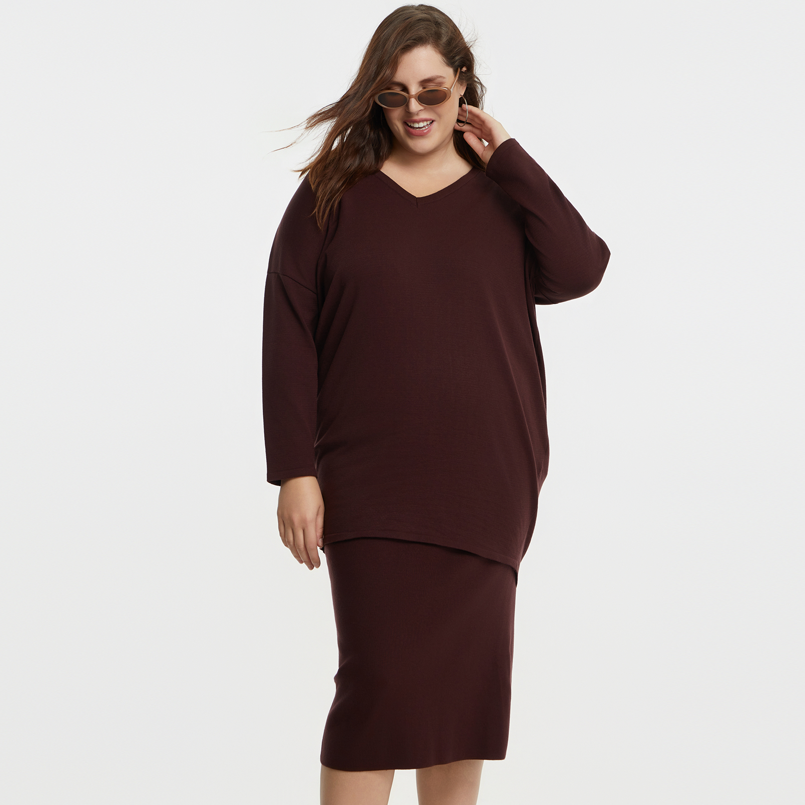 MAT FASHION Basic πλεκτή tunic με V-λαιμόκοψη