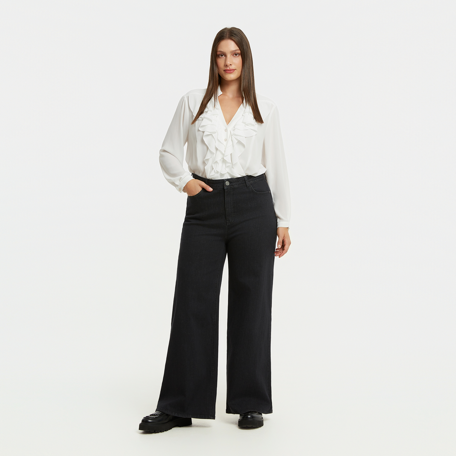 MAT FASHION Τζιν wide-leg μαύρο denim
