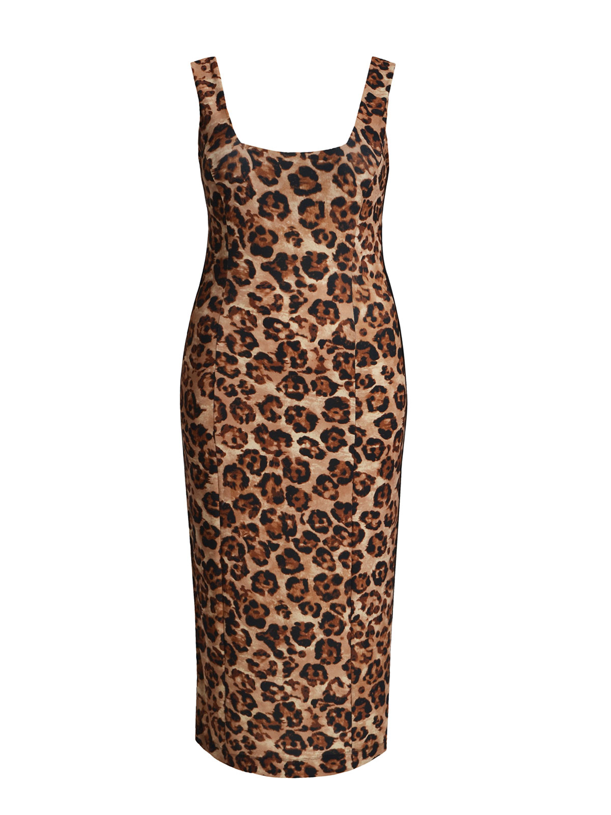 Midi φόρεμα με leopard print και πλαϊνά contrast πάνελ
