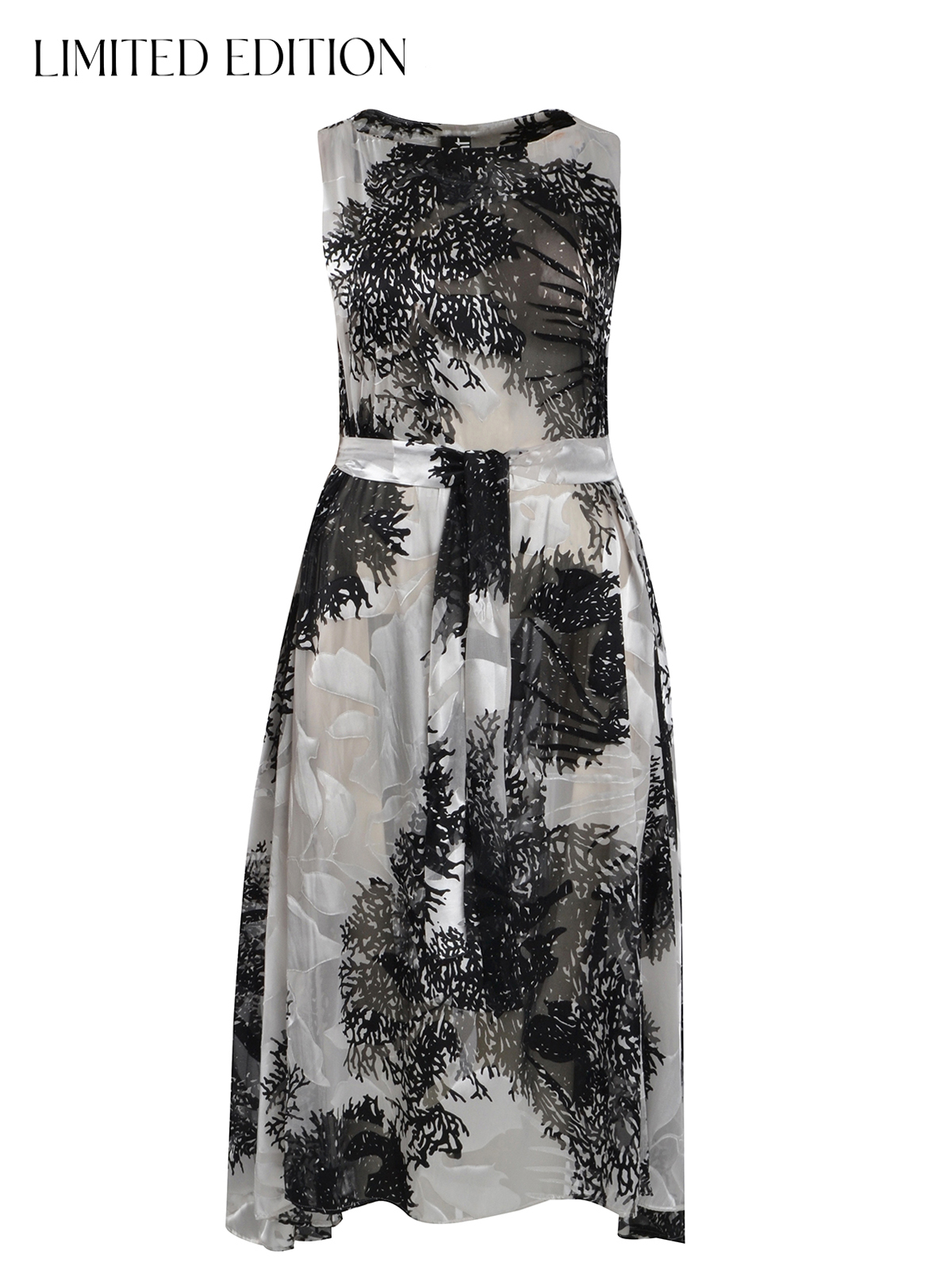 Αμάνικο φόρεμα με botanical μοτίβο και ζώνη φωτογραφία