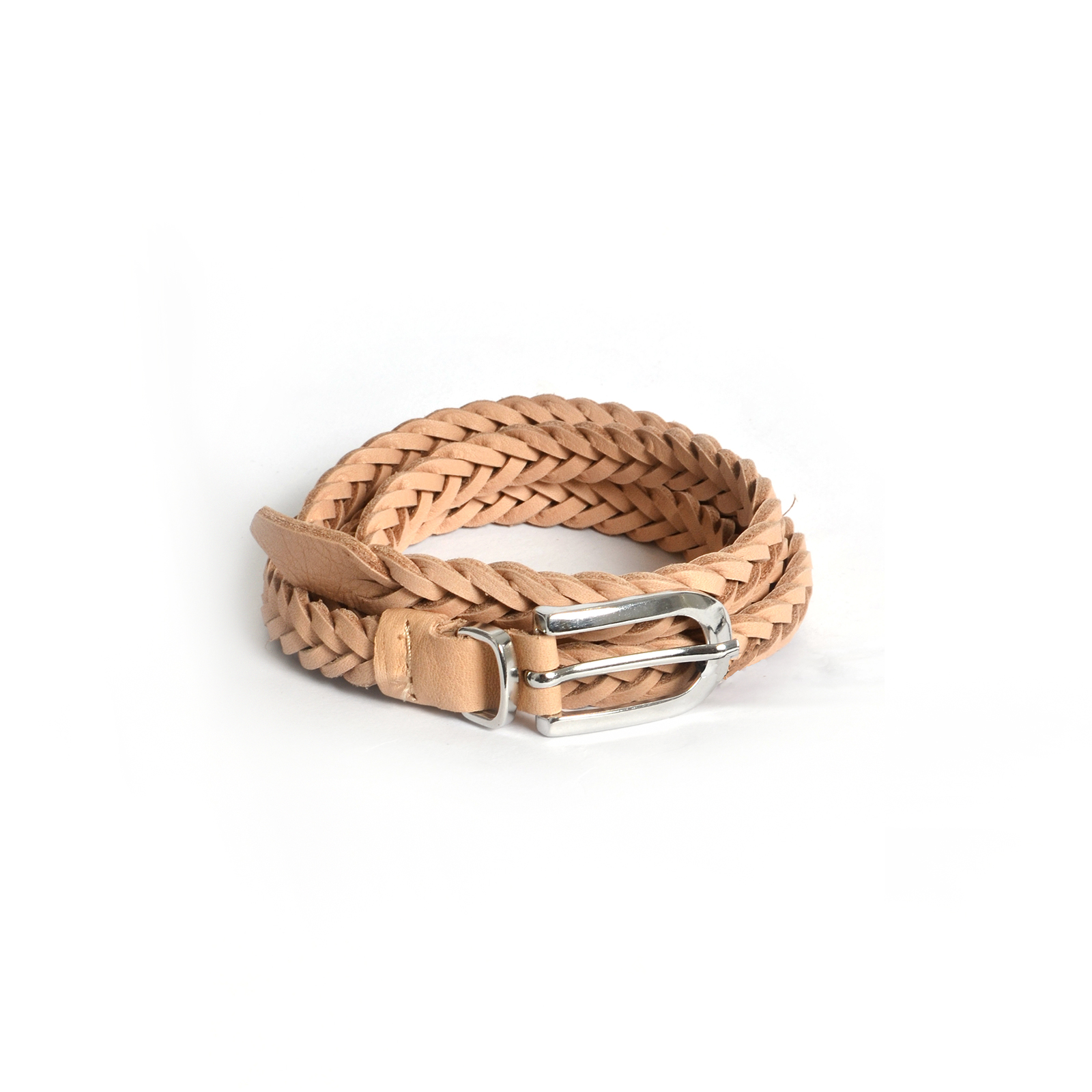 Πλεκτή δερμάτινη ζώνη με μεταλλική αγκράφα