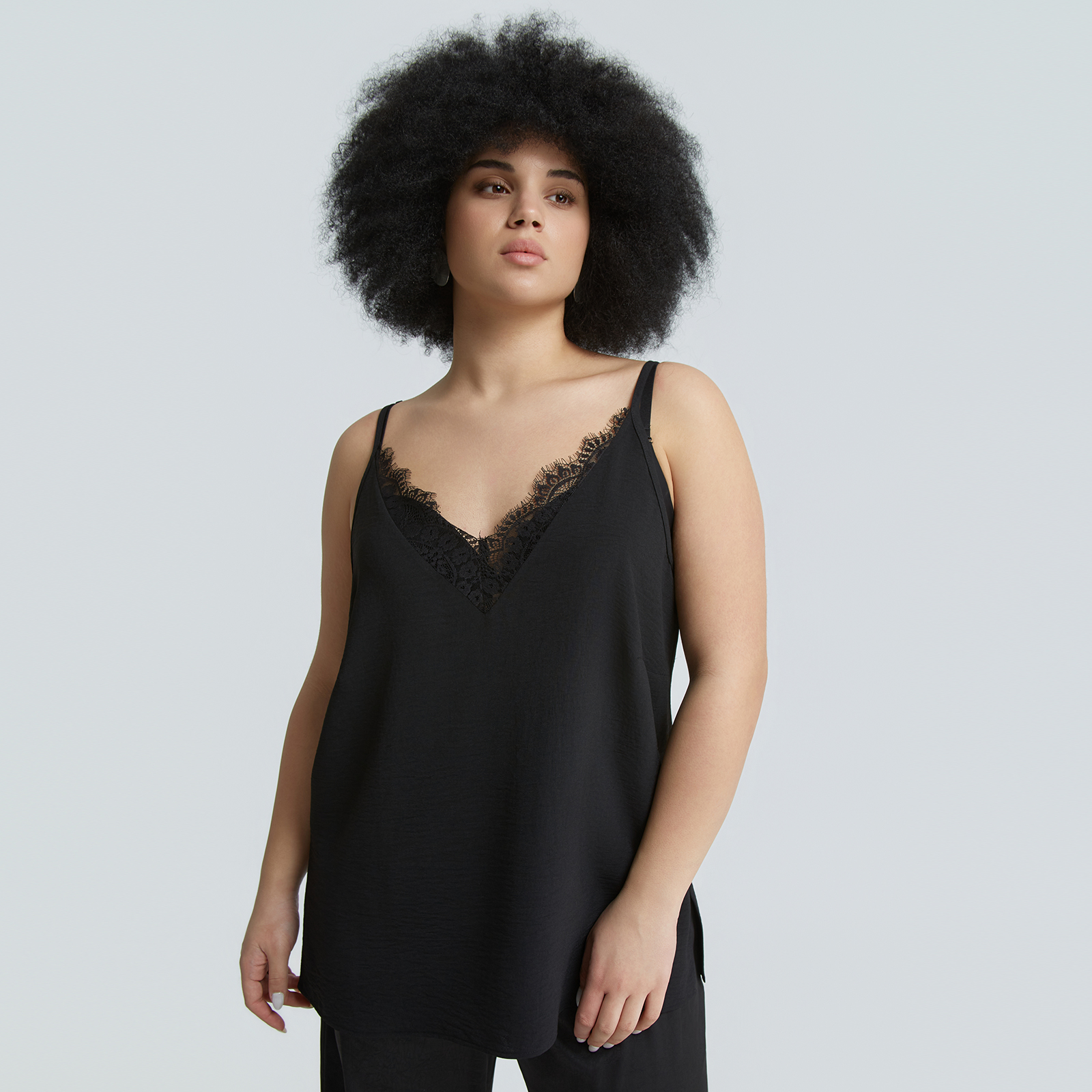 Camisole top with lace V-neck detail