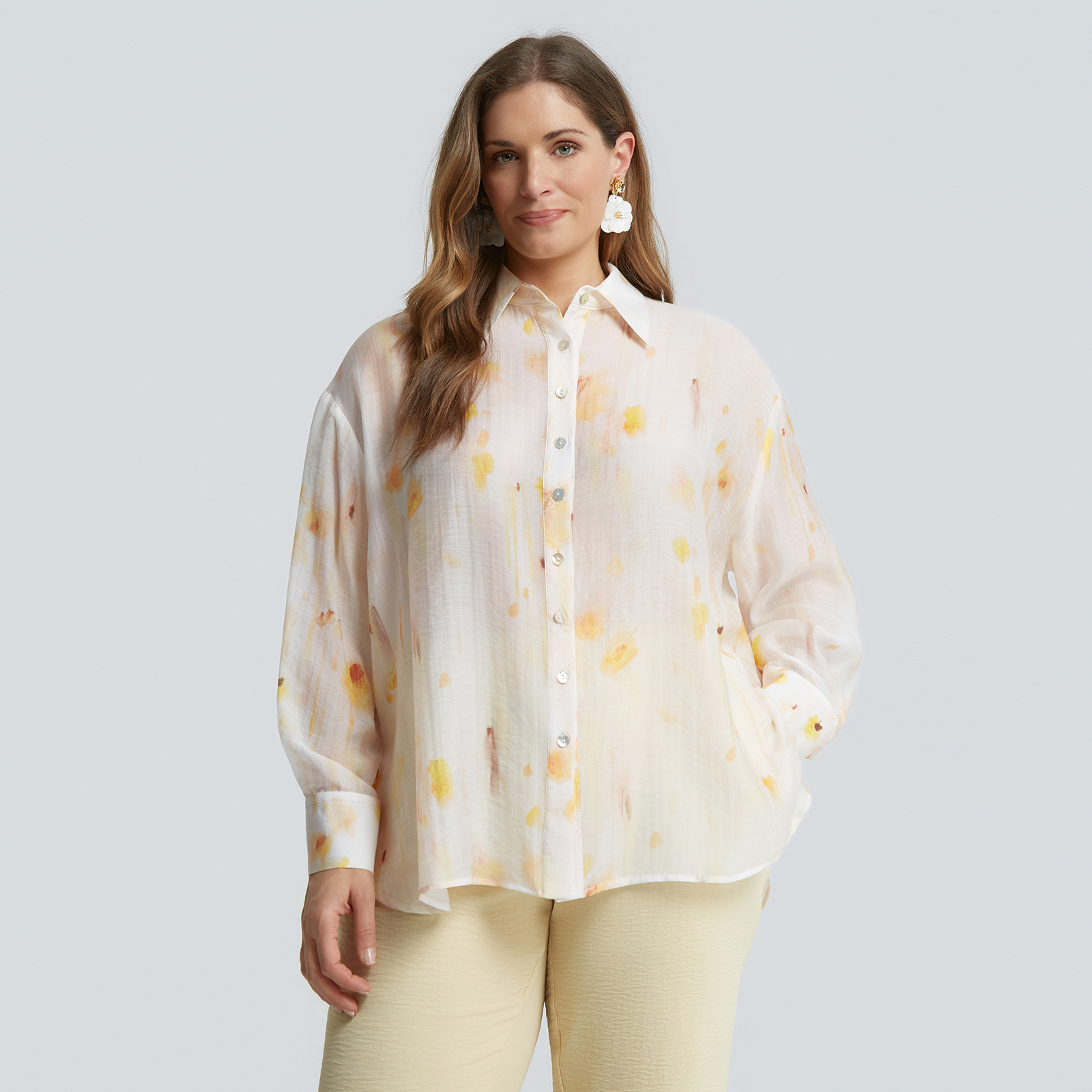 Cotton-blend artistic-print shirt