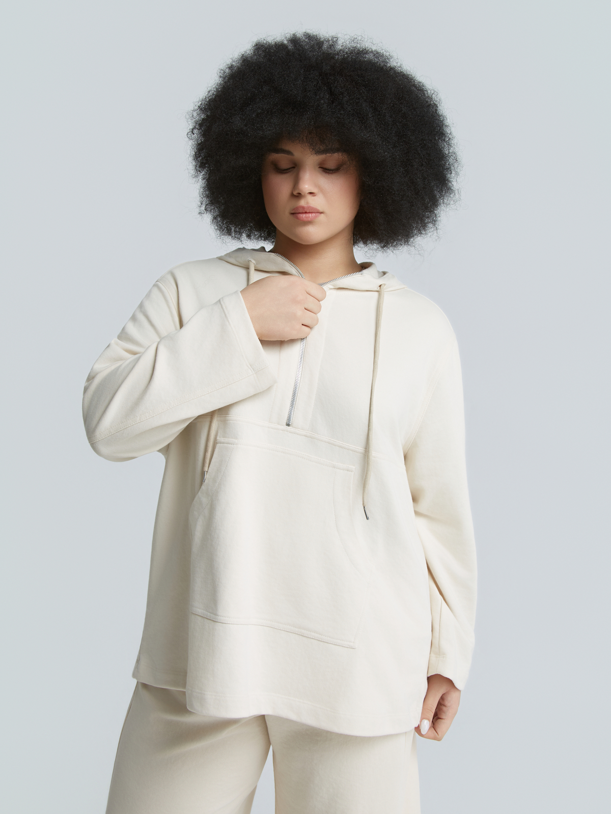 Βαμβακερό φούτερ με κουκούλα & φερμουάρ φωτογραφία