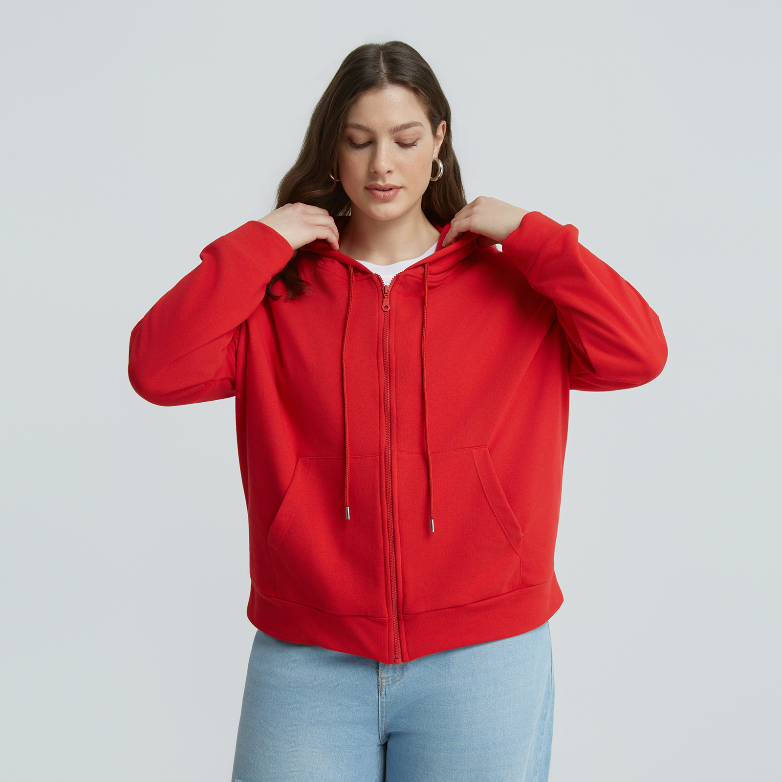 Cotton-blend sweat hooded zip jacket