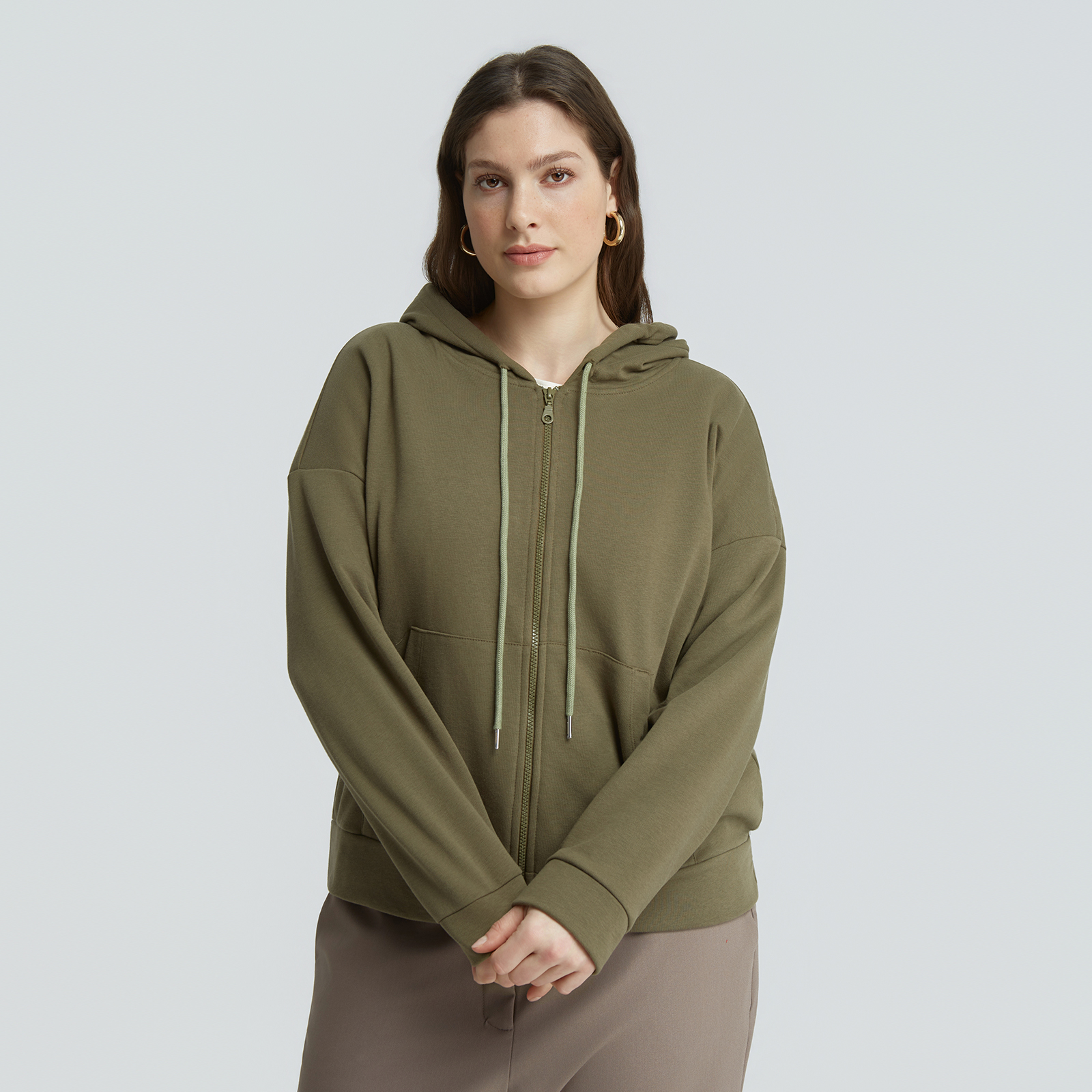 Cotton-blend sweat hooded zip jacket