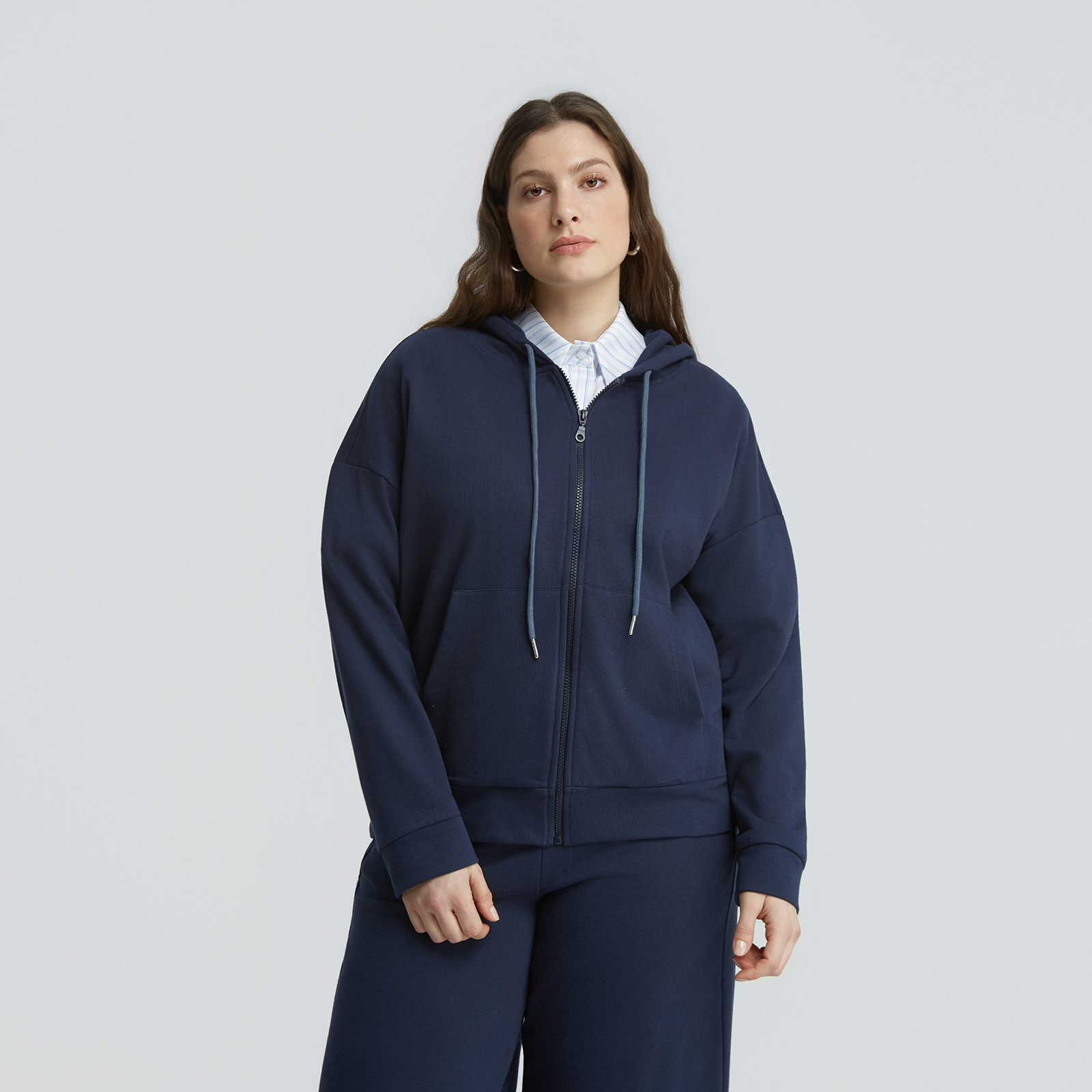 Cotton-blend sweat hooded zip jacket