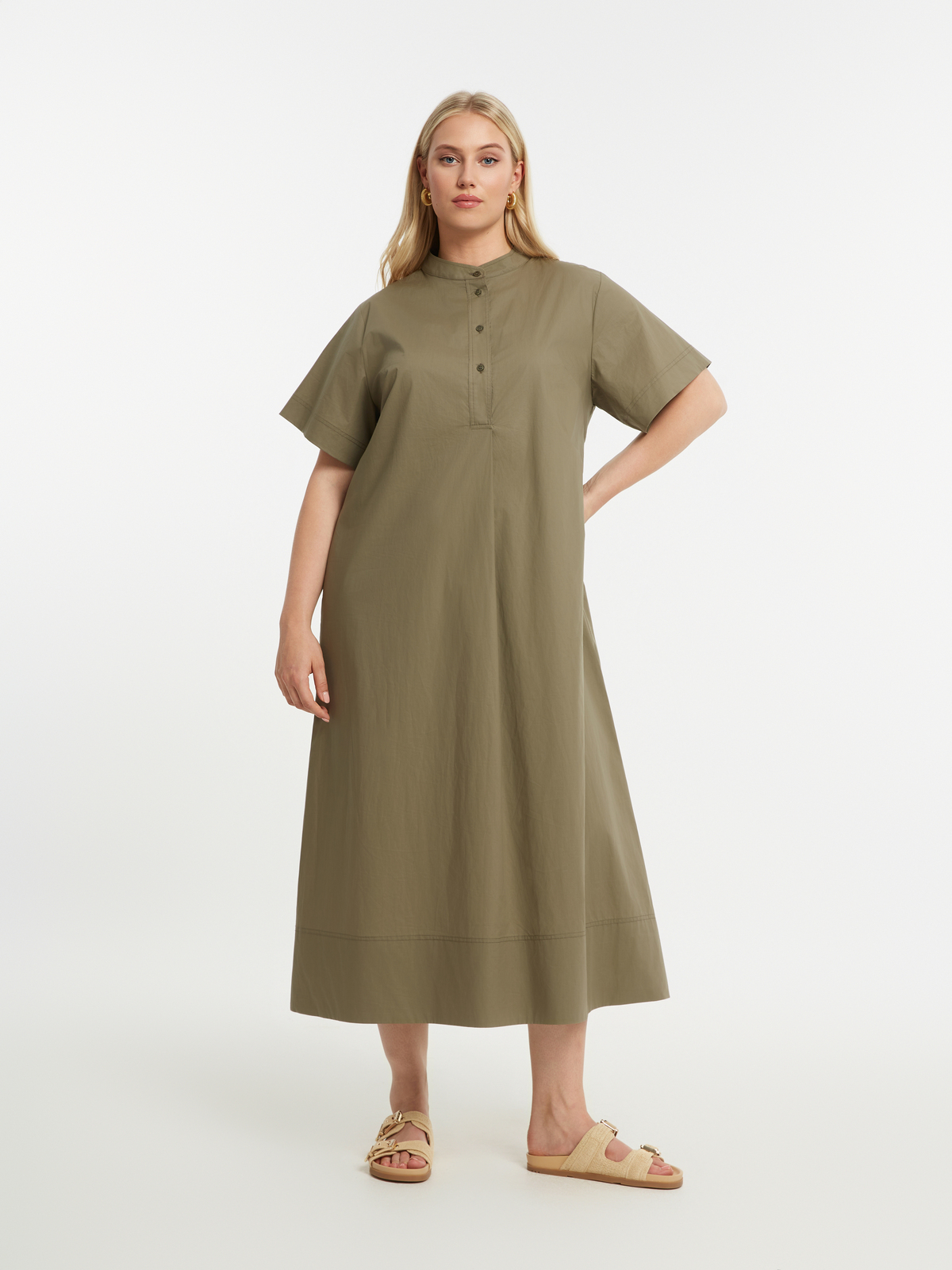 Βαμβακερό σεμιζιέ φόρεμα με μάο γιακά φωτογραφία