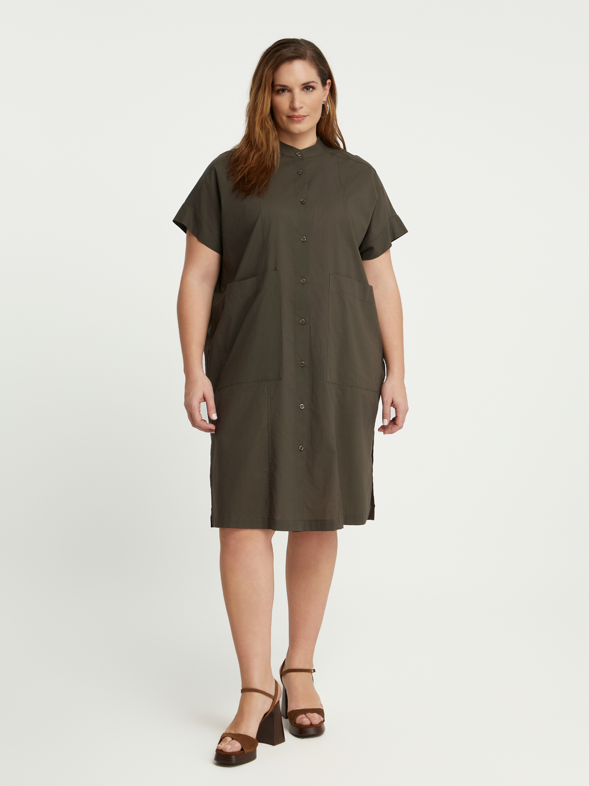 Βαμβακερό σεμιζιέ φόρεμα με μάο γιακά φωτογραφία