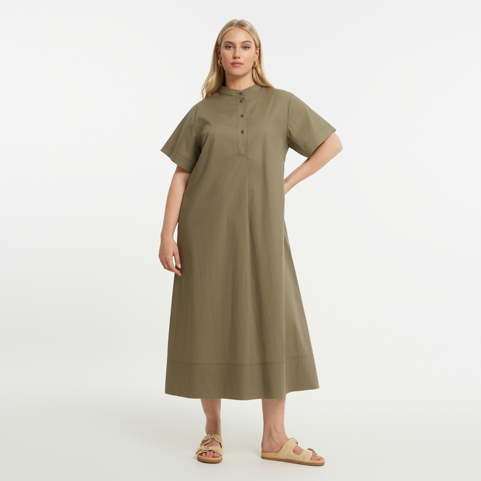 MAT FASHION Βαμβακερό σεμιζιέ φόρεμα με μάο γιακά