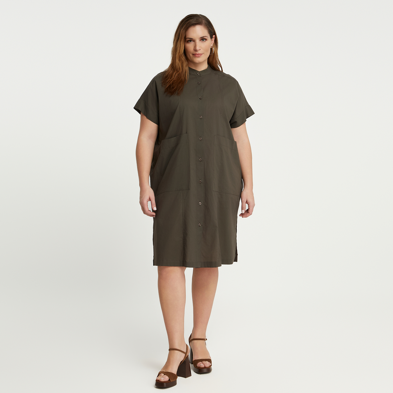 MAT FASHION Βαμβακερό σεμιζιέ φόρεμα με μάο γιακά