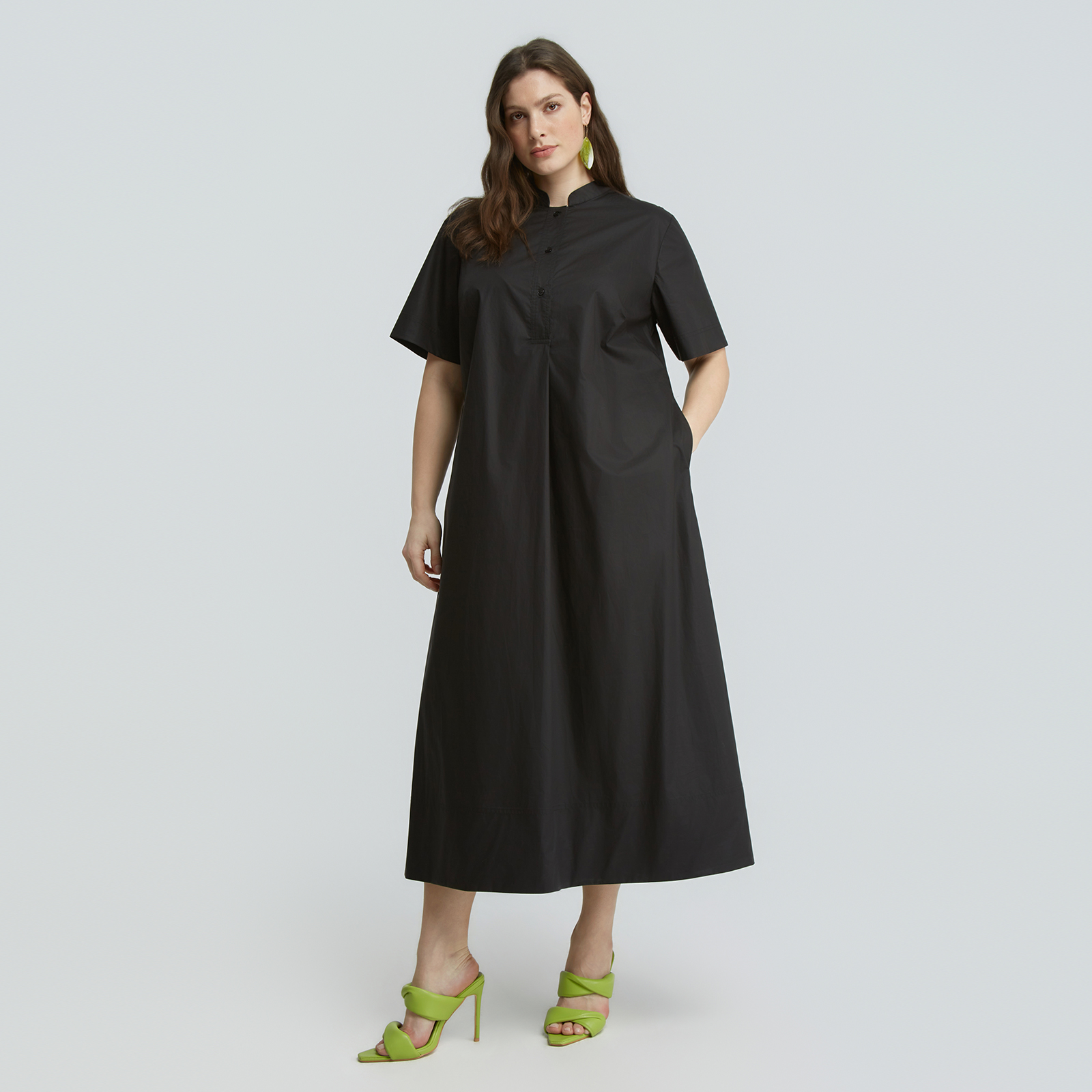 Cotton shirt dress with mandarin collar