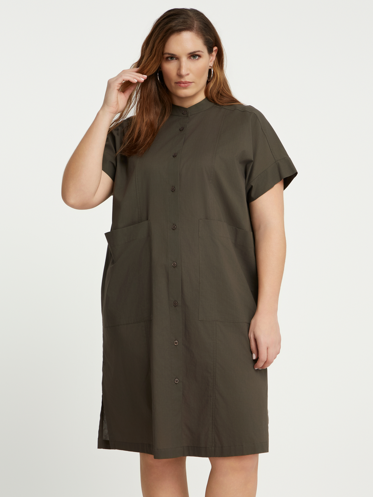 Βαμβακερό σεμιζιέ φόρεμα με μάο γιακά φωτογραφία