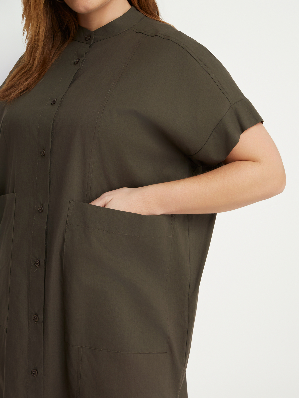 Βαμβακερό σεμιζιέ φόρεμα με μάο γιακά φωτογραφία