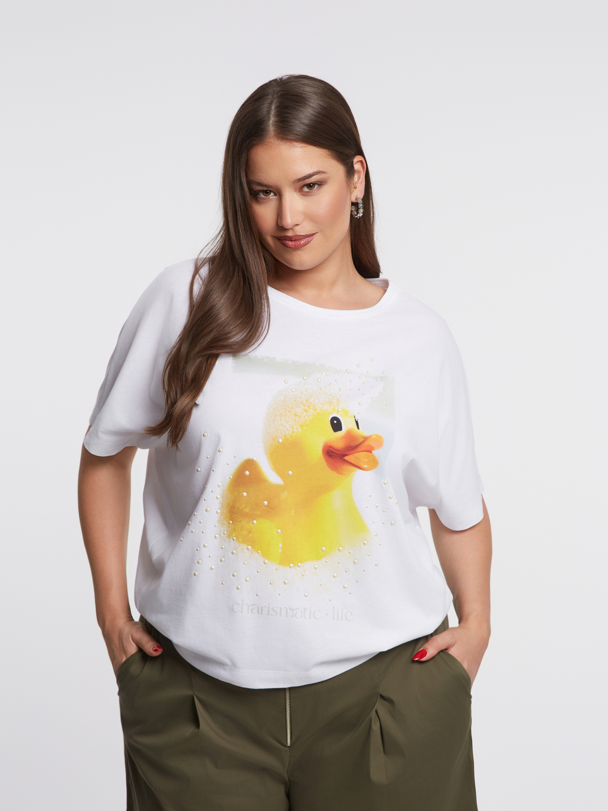 Βαμβακερή μπλούζα t-shirt με στάμπα παπάκι με σαπουνάδες και πέρλες φωτογραφία