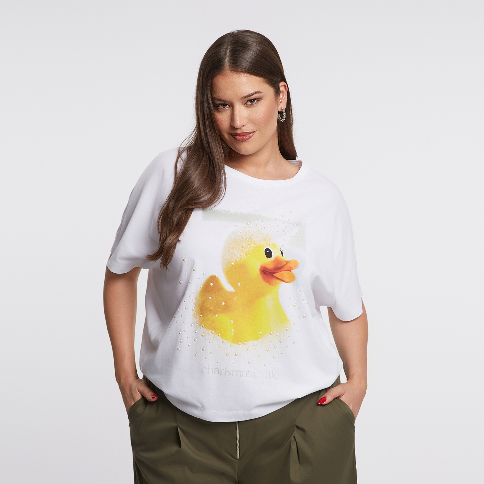 MAT FASHION Βαμβακερή μπλούζα t-shirt με στάμπα παπάκι με σαπουνάδες και πέρλες